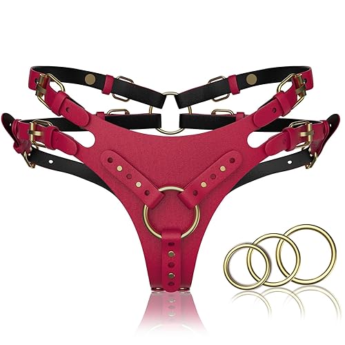 Strap On Dildo Harness Sex Straps Adult Toys for Women Men, Pegging Dildo Adjustable Waist and Thigh Leather Belt with 3 Size Metal O-Rings, Bondage Gear for Lesbian Gay Couple Vaginal Anal Play