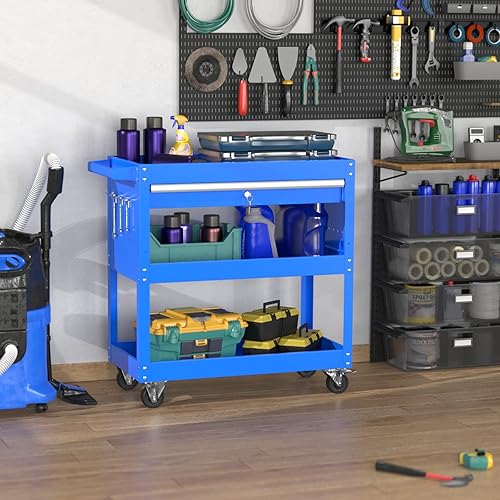 Miniatura 8 de Carrito de herramientas rodante de 3 niveles con ruedas, caja de herramientas resistente, carrito de herramientas de almacenamiento, carrito de