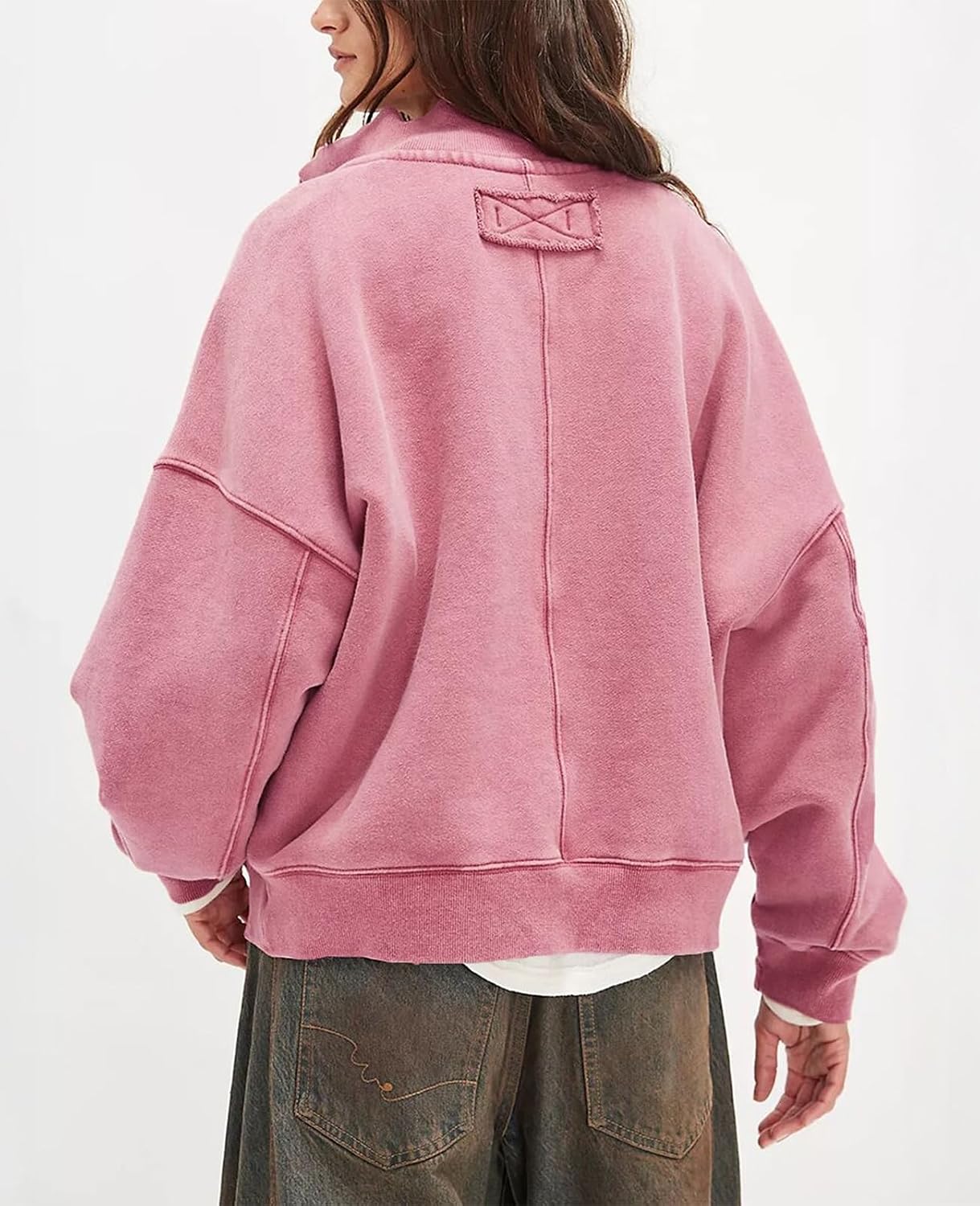 Gnveub Sweatshirt for Women Oversized Henley Neck Long Sleeve Button Pullover Tops Trendy Outfits Clothes