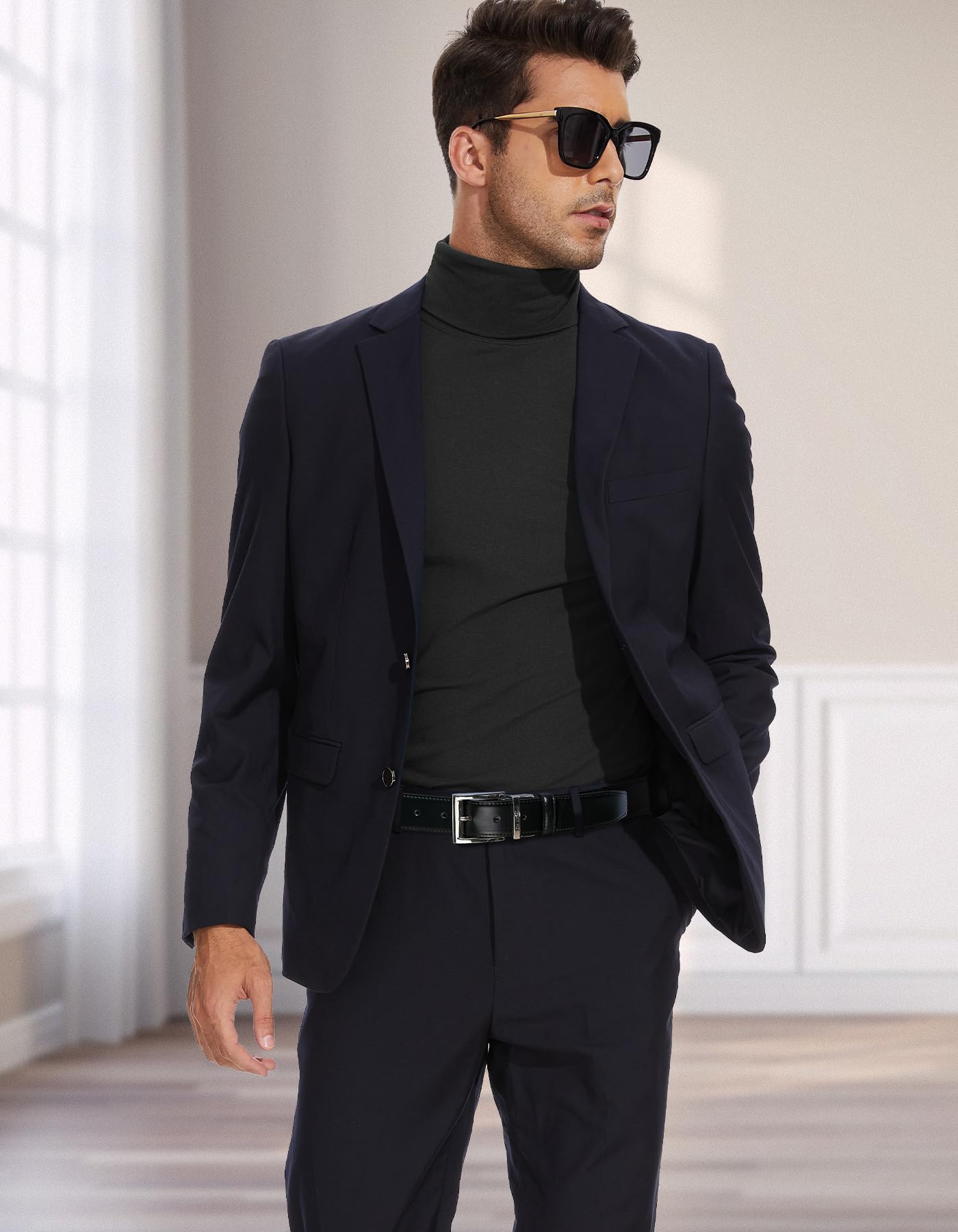 SIMIYA T-Shirt Basique à col roulé pour Homme - Coupe ajustée - Doublure en Peluche - sous-vêtements Thermiques - Manches Longues - Élastique - Hauts Thermiques Homme - Confortable et Respirant
