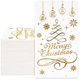 Whaline 80Pcs Christmas Guest Napkins Gold Foil 3 Ply Disposable Paper Pack Xmas Tree Snowflake Pattern Dinner Hand Towel Napkin for Xmas Party Winter Holiday Wedding Birthday Table Decorations