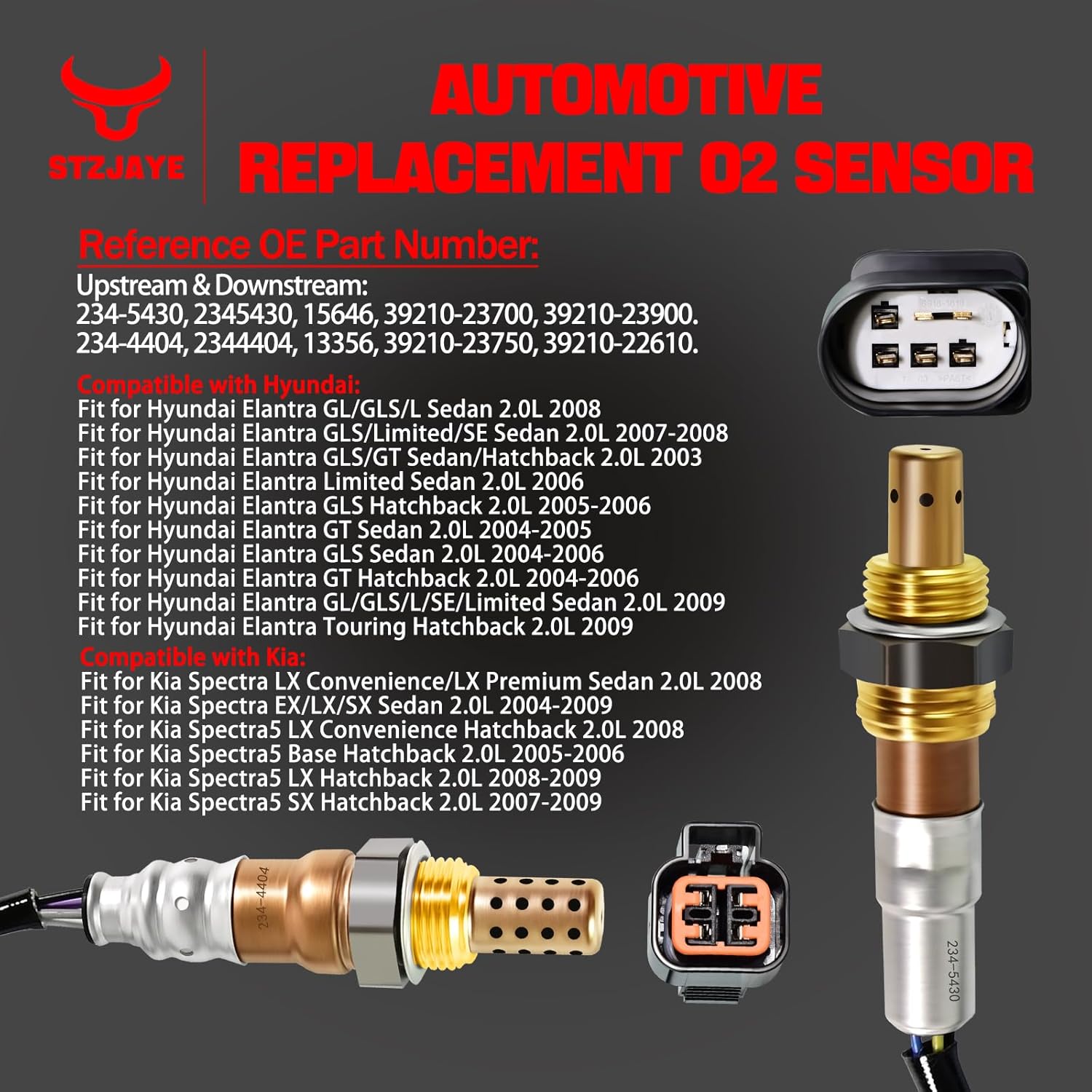 2Pcs Oxygen O2 Sensor 234-5430 234-4404 13461, Automotive 02 Sensors Compatible with Hyundai/Elantra L4 2.0L 2004-2008, for Kia/Spectra/Spectra5 L4 2.0L 2004 2005 2006 2007 2008 2009