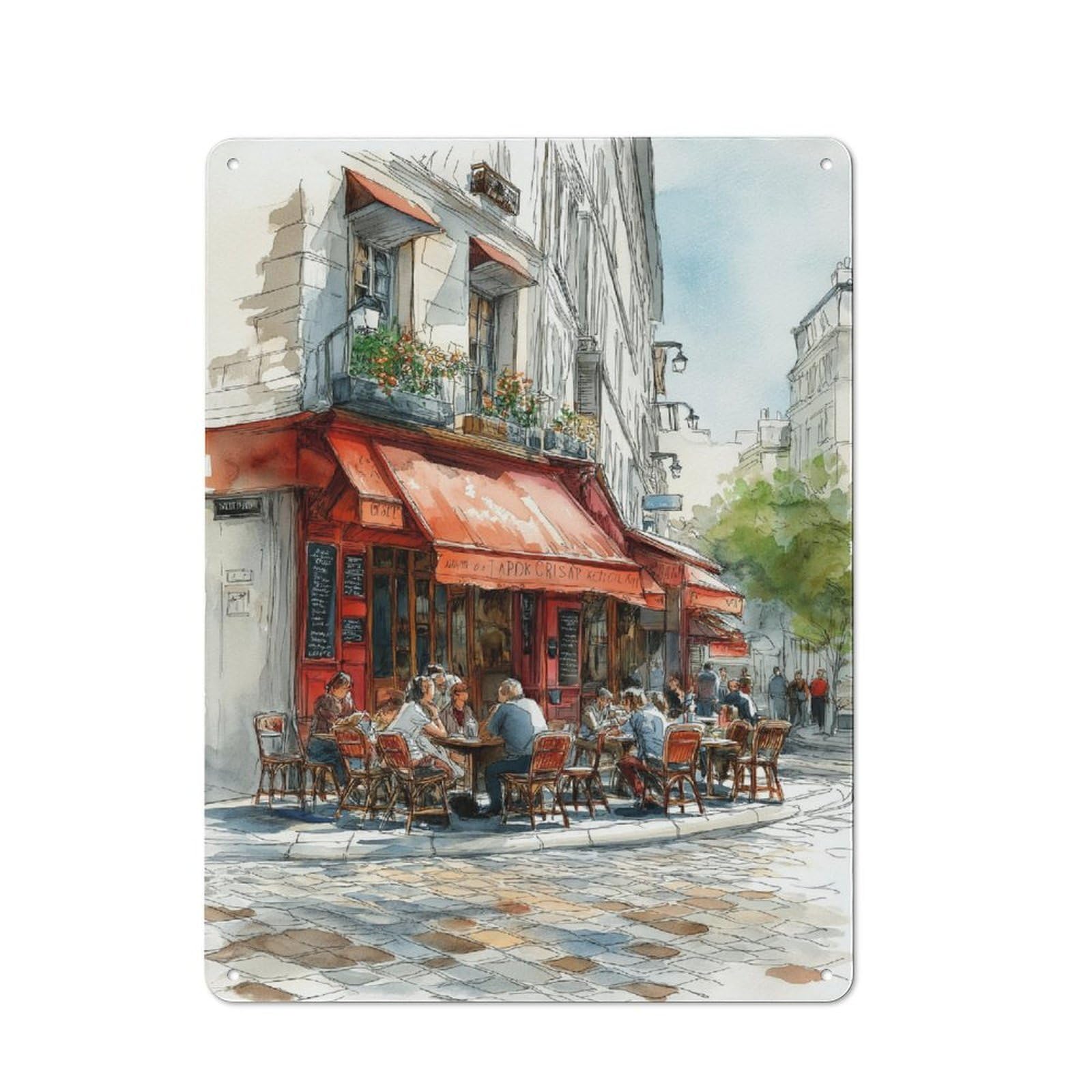 Junmoney Café Life On A Paris Street Rustic Metal Wall Sign 40X30cm For Home Office Or Studio, For Garage, Workshop And Man Cave Decoration