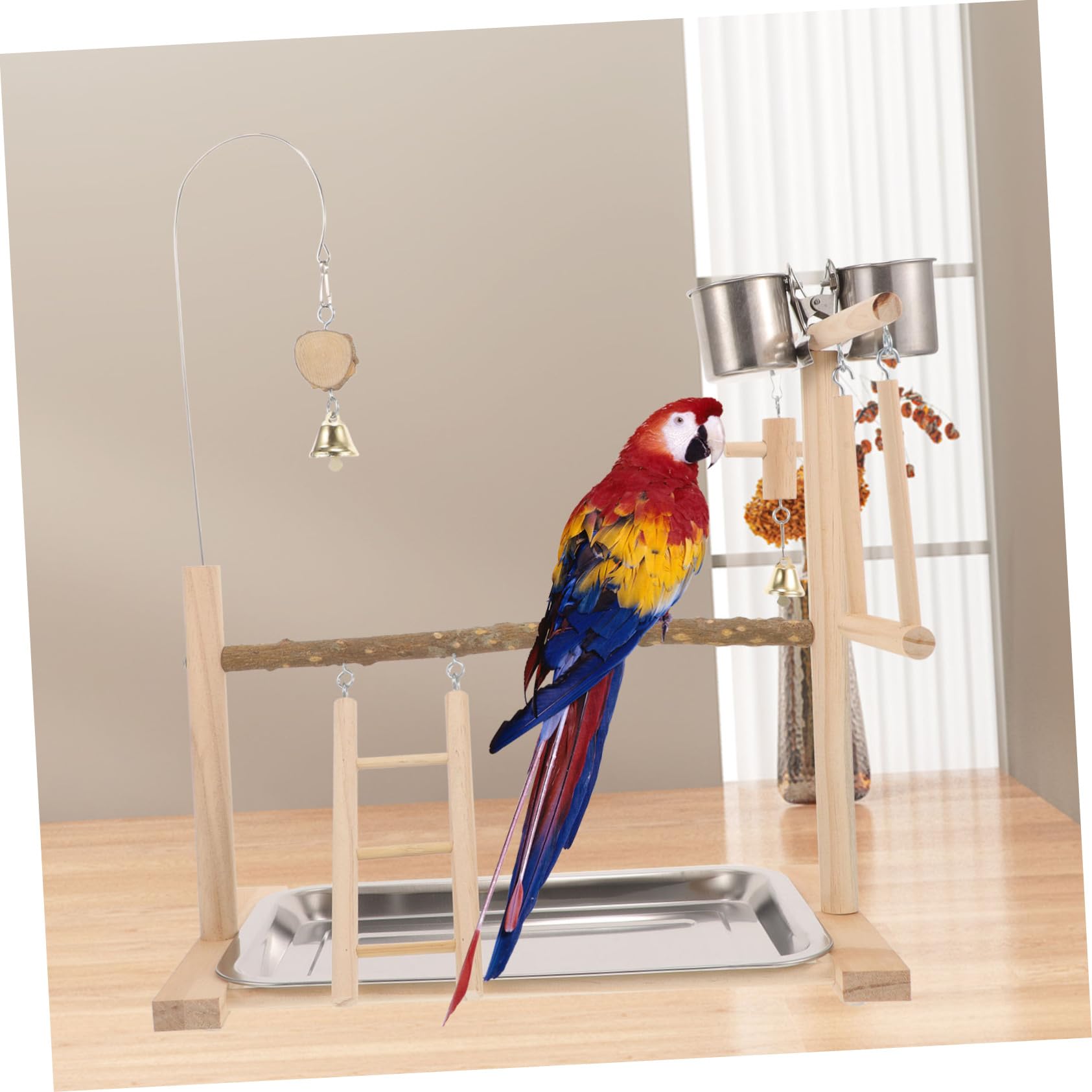 1juego Soporte De Madera para Pájaros con Escalera y Columpio Parque Interactivo para Periquitos y Loros Juguetes De Aves Seguros y Decorativos para Jaulas y Espacios