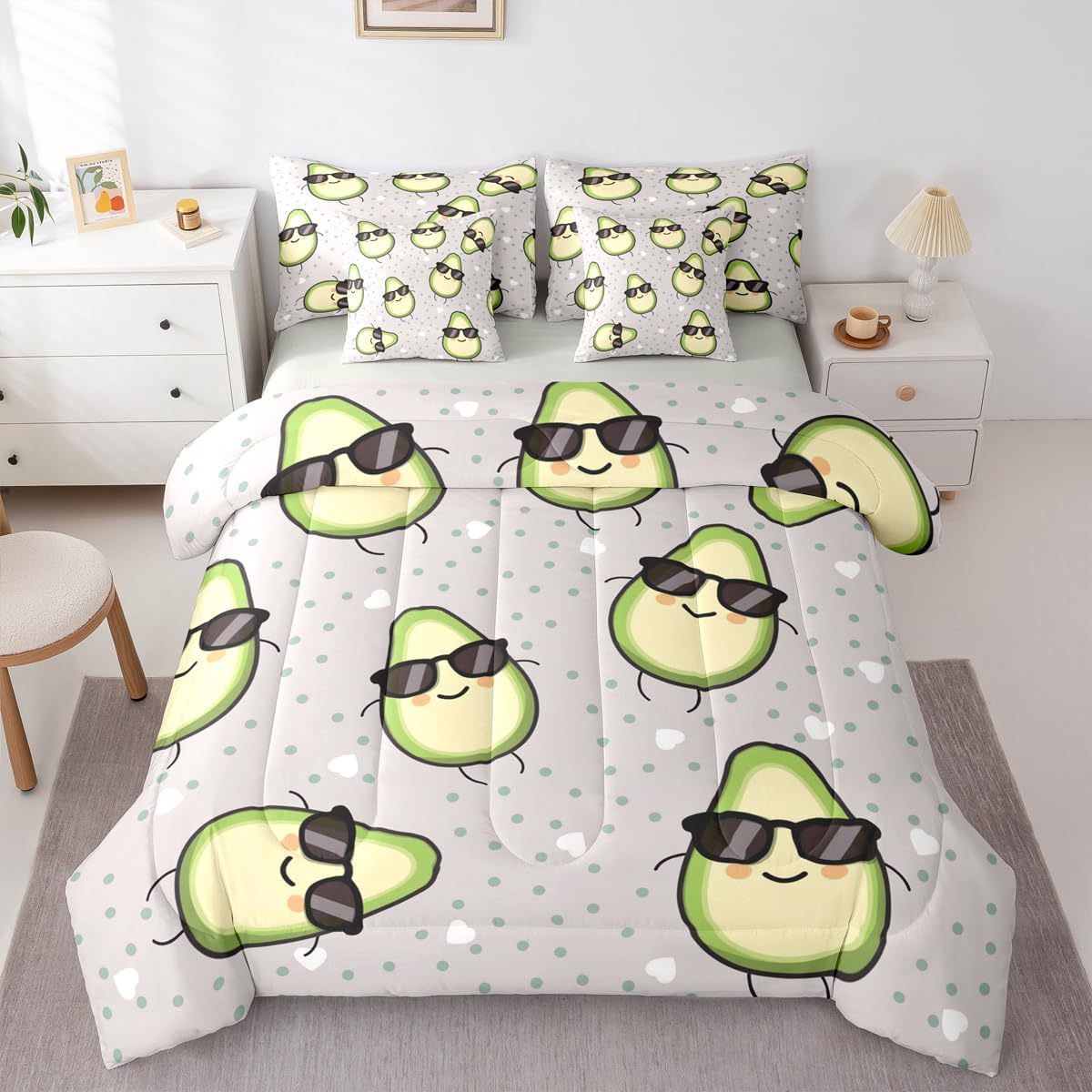 Erosebridal Rose 7 Piece Bedding Set King Size Exotic Purple Flower Floral Comforter Set Bedroom Decor Watercolor Botanical Fitted Sheet Vintage Garden Leaf Bed in A Bag Soft Microfiber