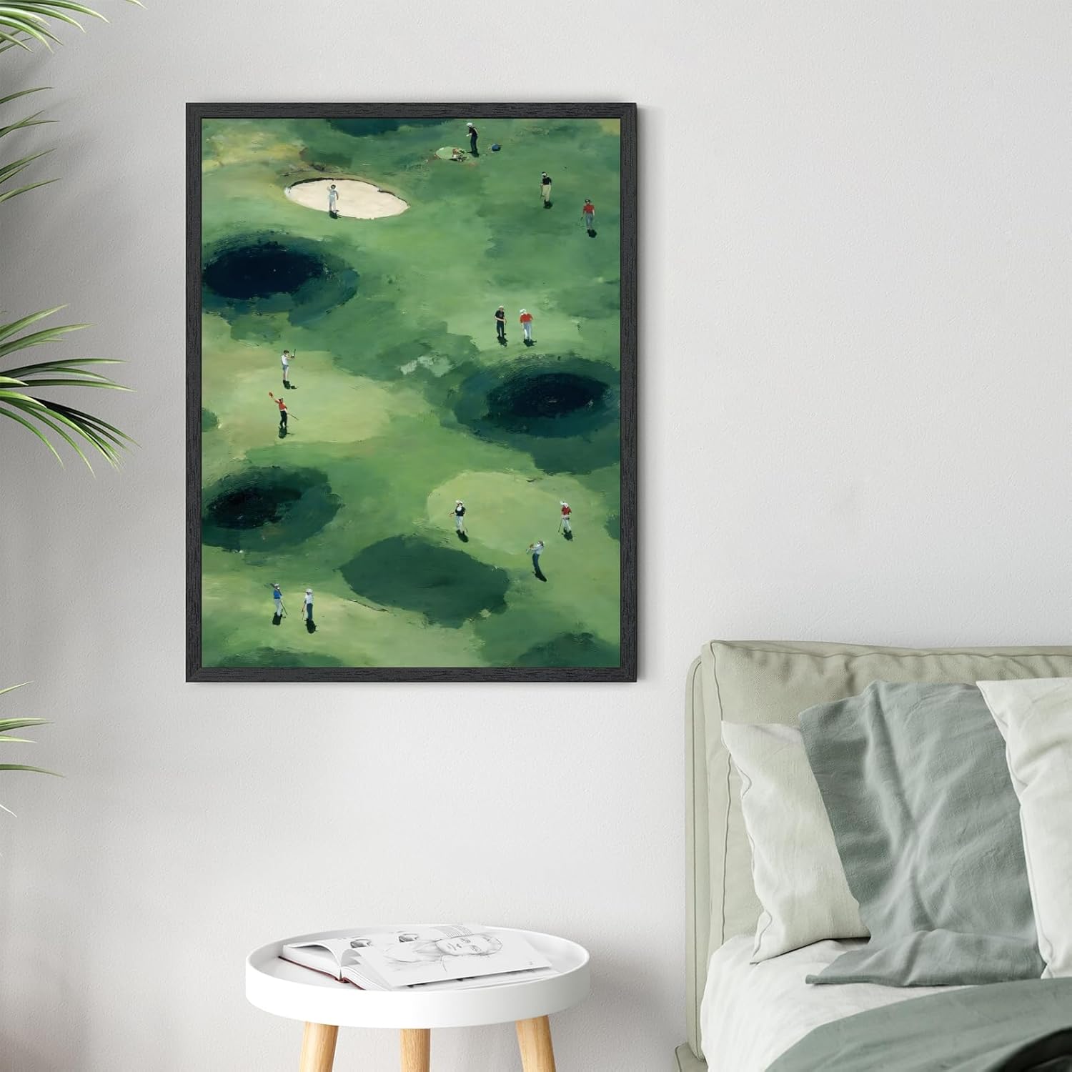 Minimalist Golf Wall Art Canvas Print Black Framed Tiny Vintage Golfers Poster Modern Golf Illustration Painting Artwork Green Sports Picture Decor for Cabin Living Room Bedroom Office Home 12x16inch