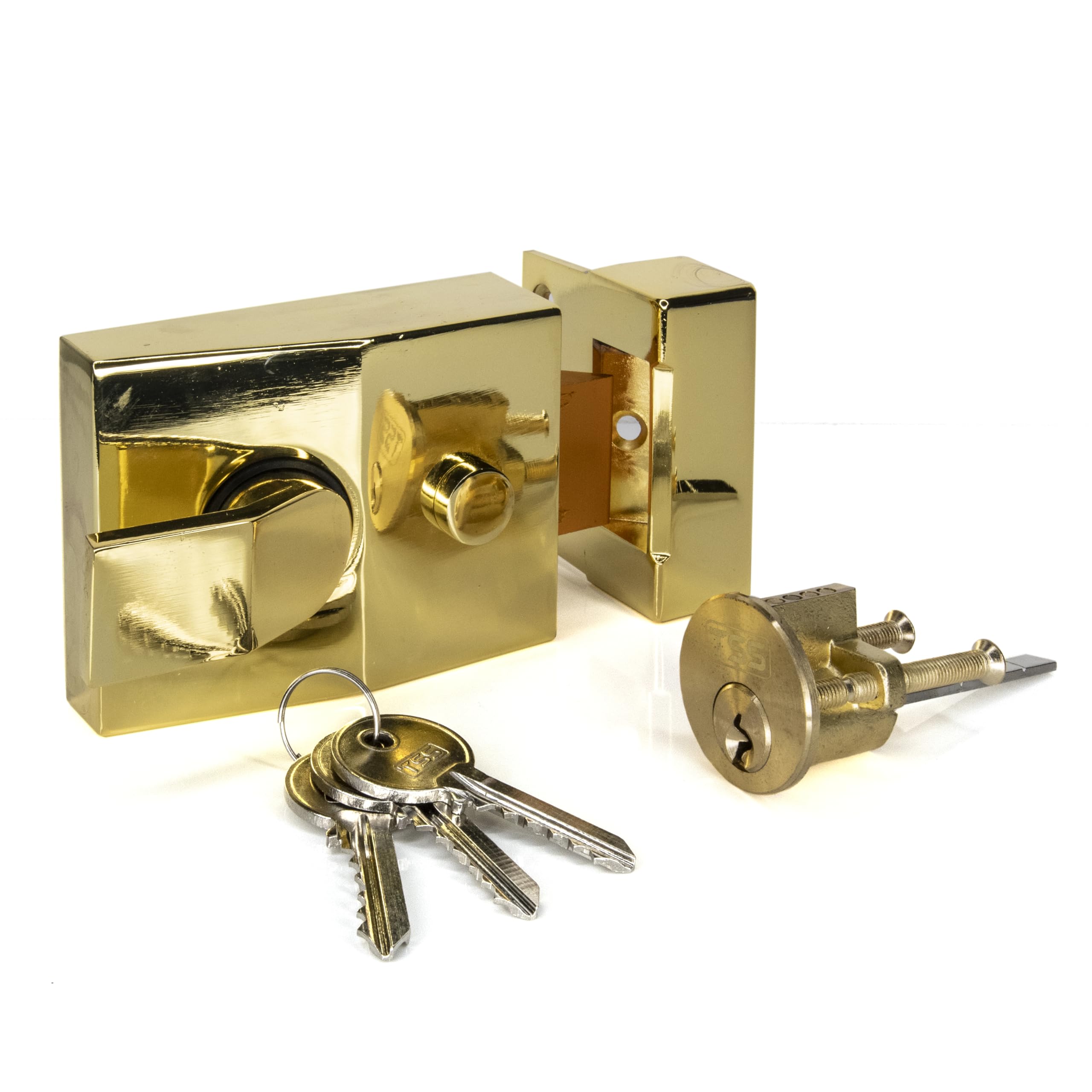 Tss Brass Lock / Brass Cylinder Standard Deadlocking Nightlatch, 60Mm Backset, Complete With Rim Cylinder Lock Supplied With 3 Keys. External Door Lock For Front Door And Back Door. (Brass Lock/Brass Cylinder)
