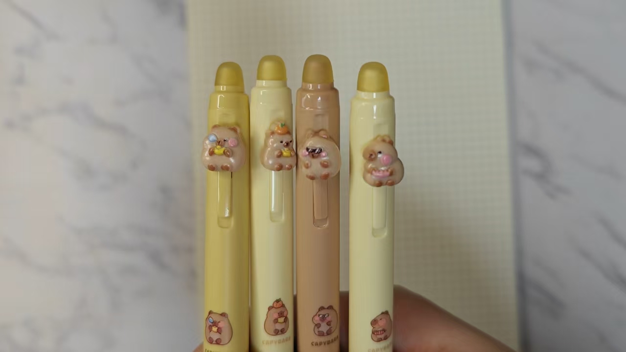 Lot De 6 Stylos Gel Effaçables 0.5mm Capybara - Encre Bleue - Design Mignon - Pour école Et Bureau - 2