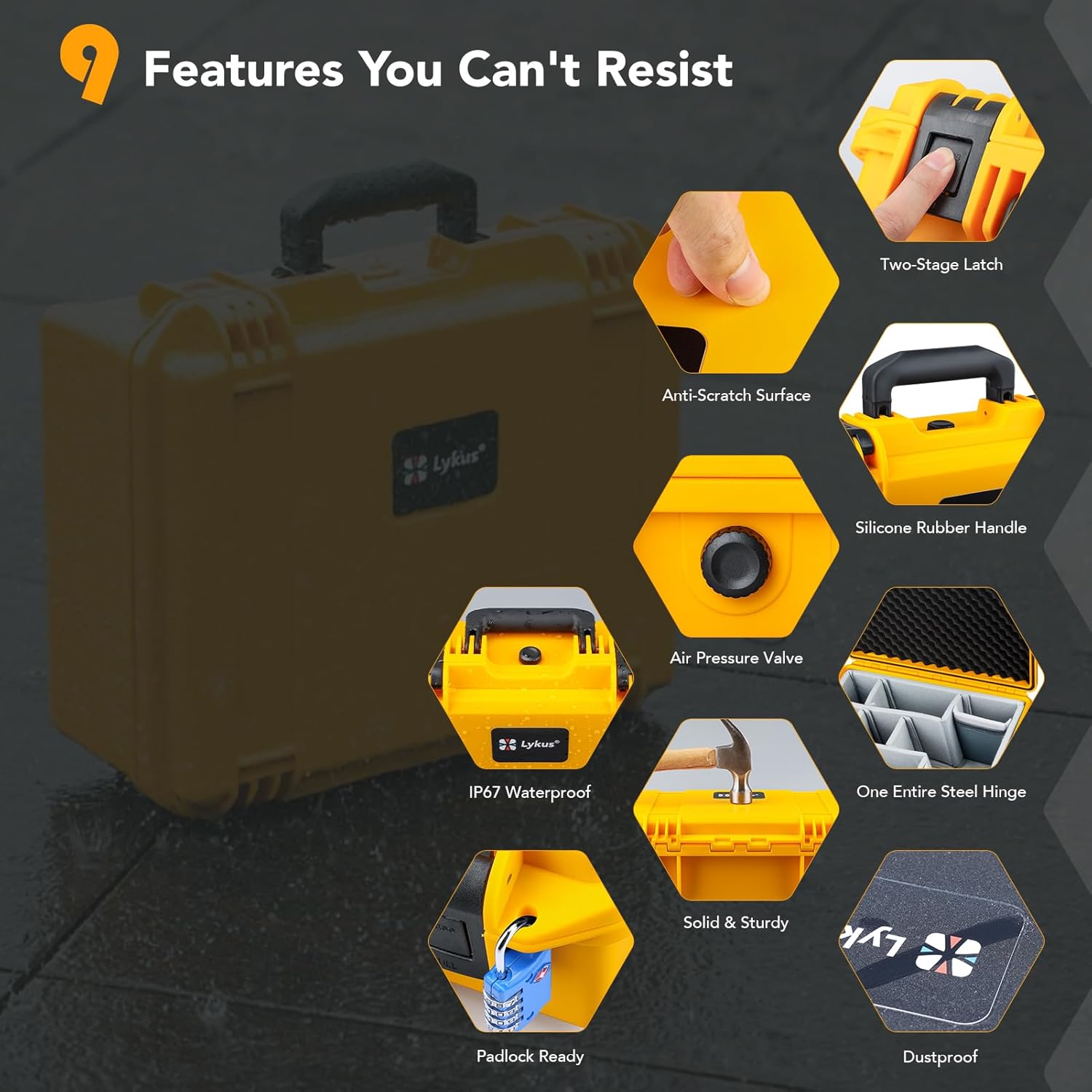 Lykus PVC1 Waterproof Hard Camera Case with Padded Dividers for Cameras, Lenses, Dual DJI Mavic/Air/Mini/Flip drones - Image 5