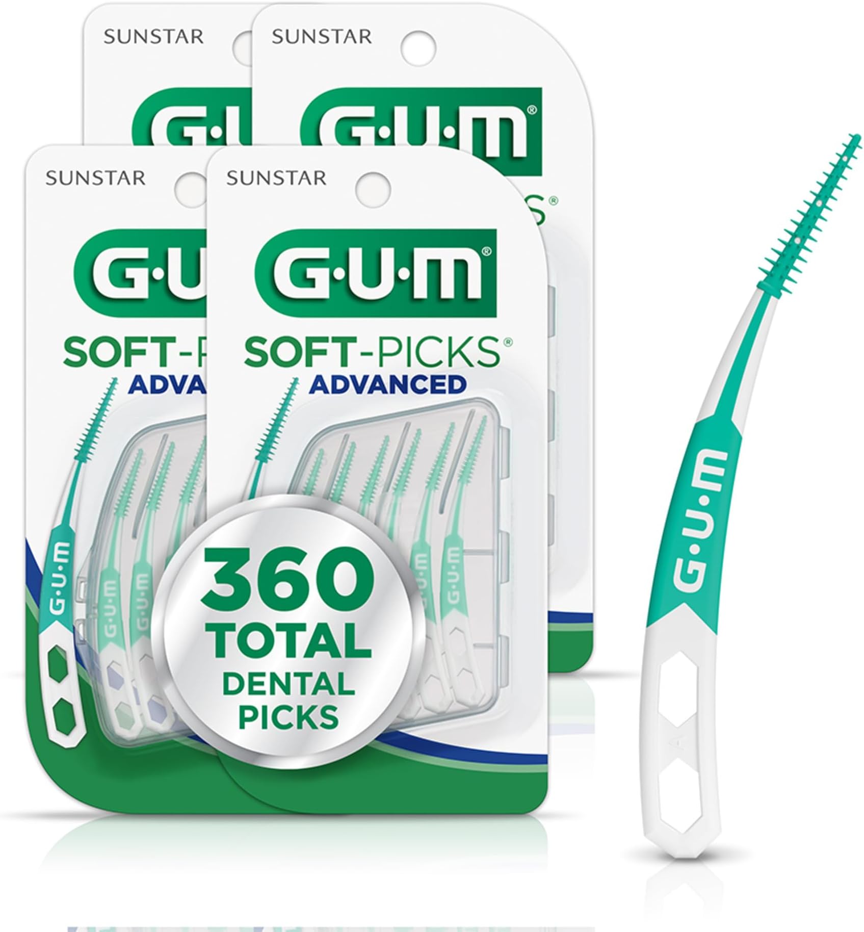 Soft-Picks Advanced, Dental Picks for Teeth Cleaning and Gum Health, Disposable Interdental Brushes with Convenient Carry Case, Dentist Recommended Dental Picks, 90 Count (Pack of 4) 360 Total