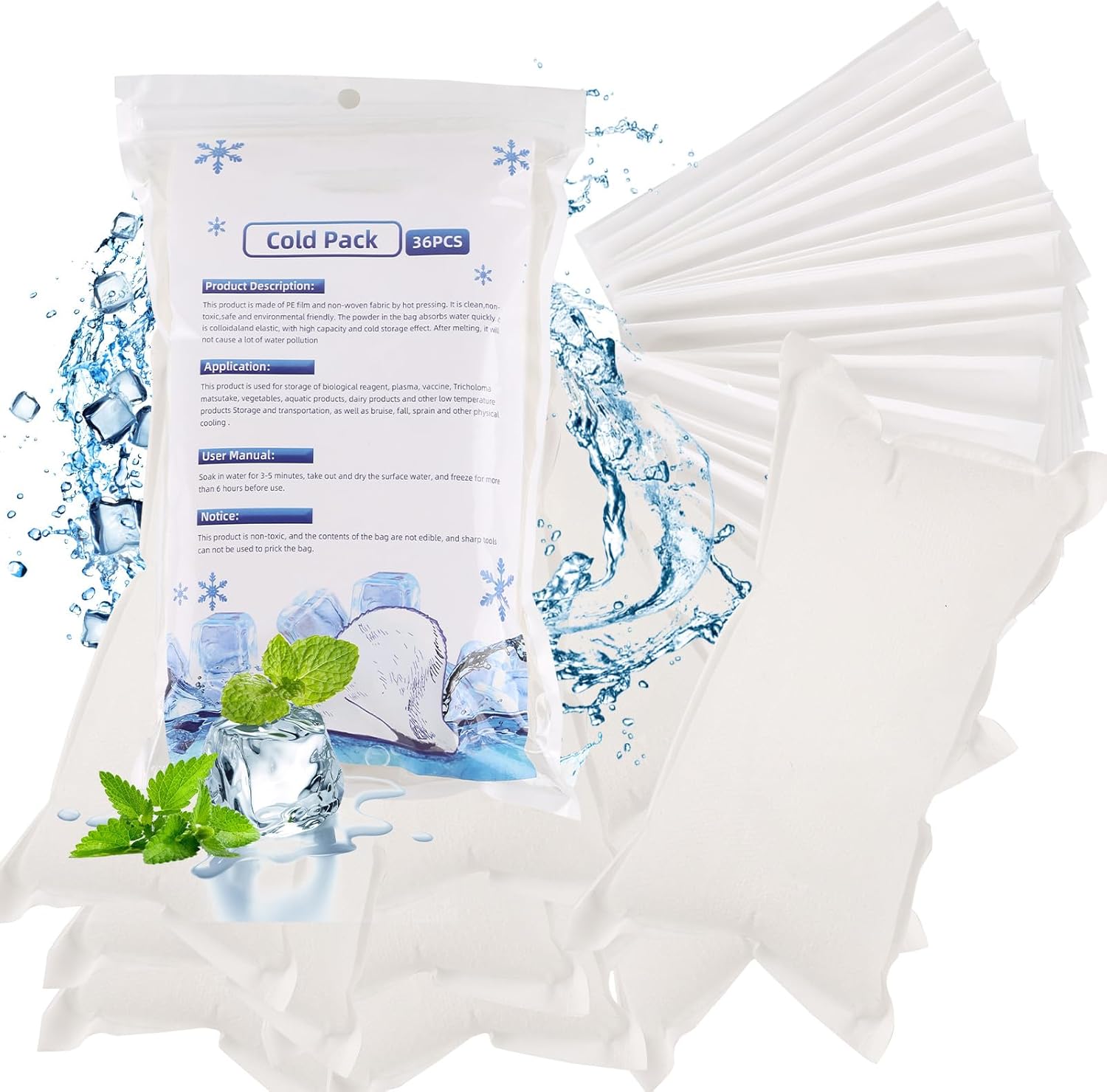 36pc Dry Ice Packs Shipping Cold Packs for Frozen Food, 7