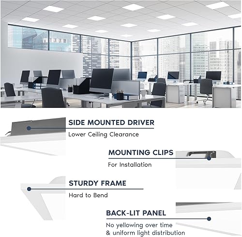 Miniatura 4 de LUXRITE Paquete de 12 luces LED de panel plano de 2 x 2 pies, 3CCT seleccionables 3500K 4000K 5000K, 30W 35W 40W sintonizables, hasta 5000LM, 0-10V