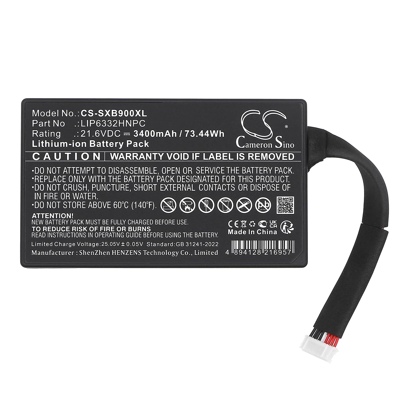 3400mAh / 73.44Wh Replacement Battery for Sony GTK-XB90, 1-853-679-11, LIP6332HNPC
