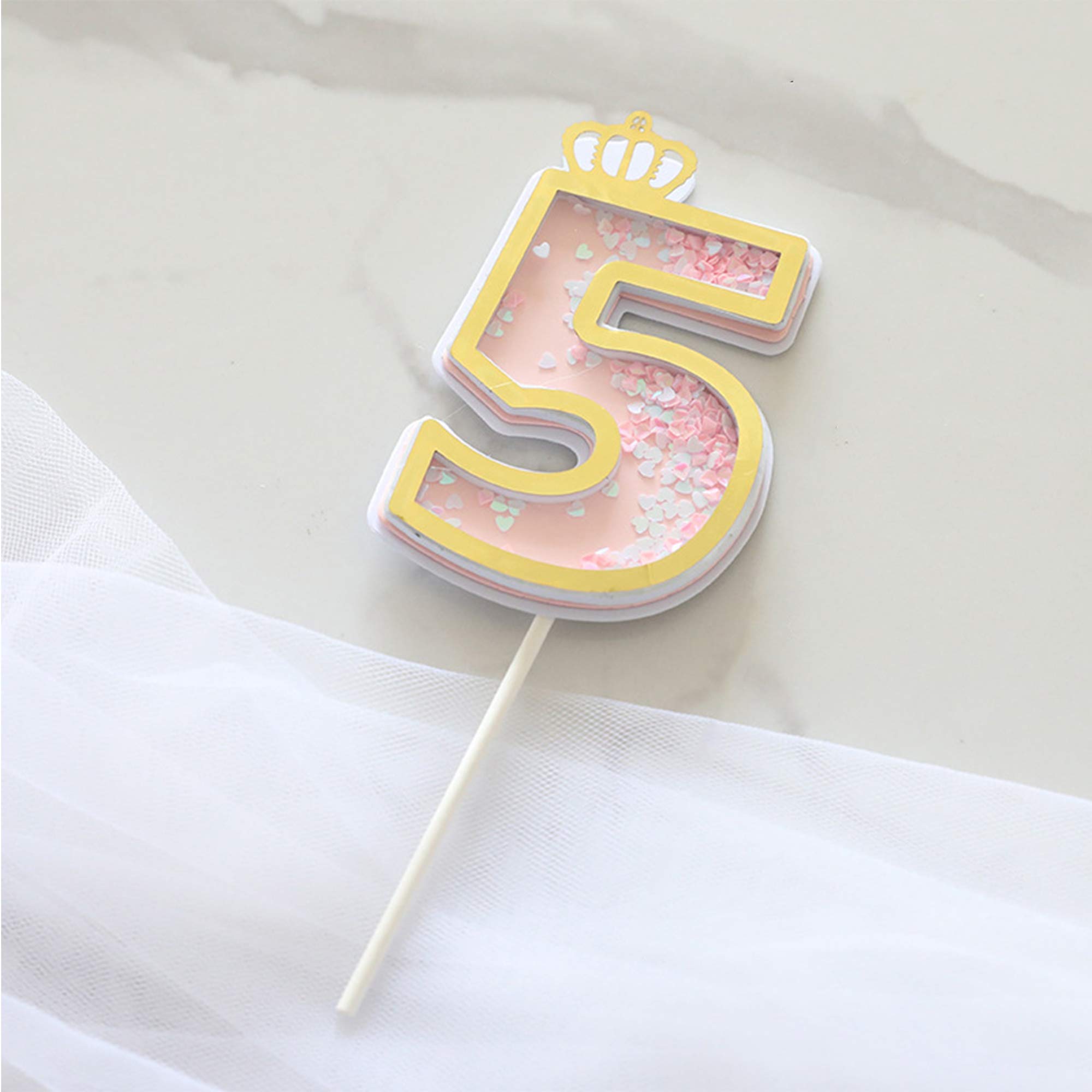 5th Cake topper Kids Birthday Party 5th Wedding Anniversary Cake Topper Party Supplies (pink 5)