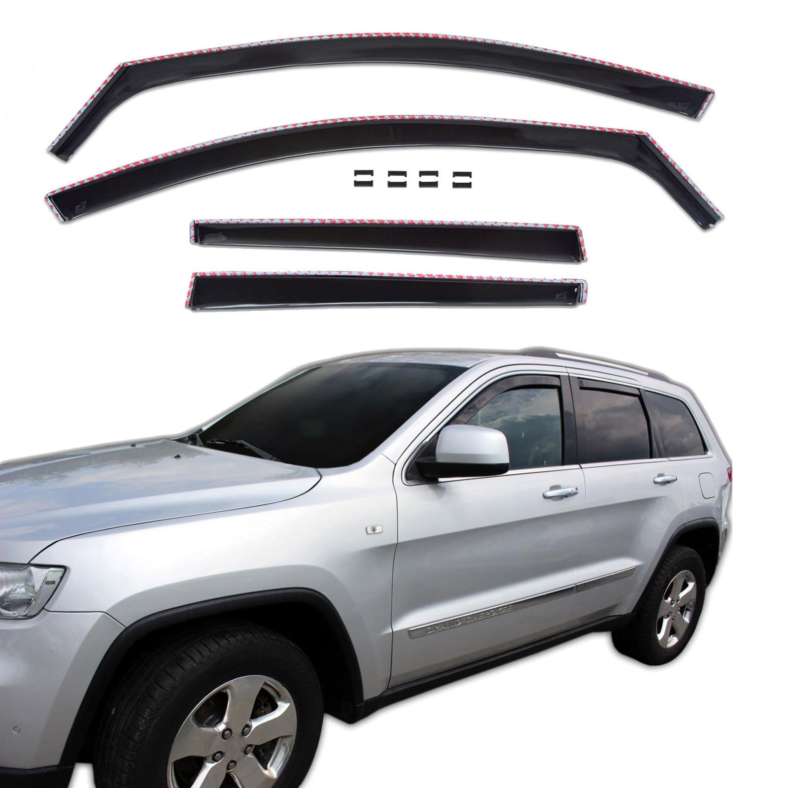J&J AUTOMOTIVE GP Windabweiser passend für Jeep Grand Cherokee 2011-2021 4tlg, Vorne und Hinten Regenabweiser Passform Getönt Schwarz