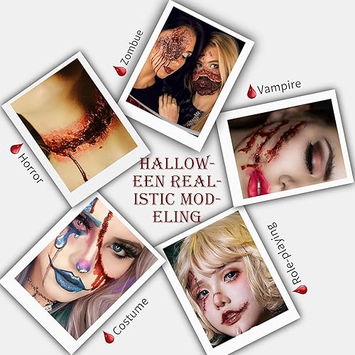 Miniatura 4 de Sangre coagulada de Halloween lavable, maquillaje realista de sangre de cicatriz de Halloween SFX en la caracuerpo, prefecto zombi vampiro,