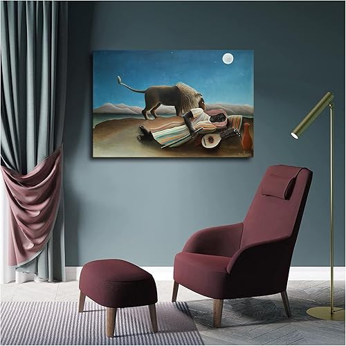 Miniatura 4 de Henri Rousseau - Póster de Henri Rousseau con texto en inglés "The Sleeping Gypsy by Henri Rousseau" (marco, 12 x 18 pulgadas)