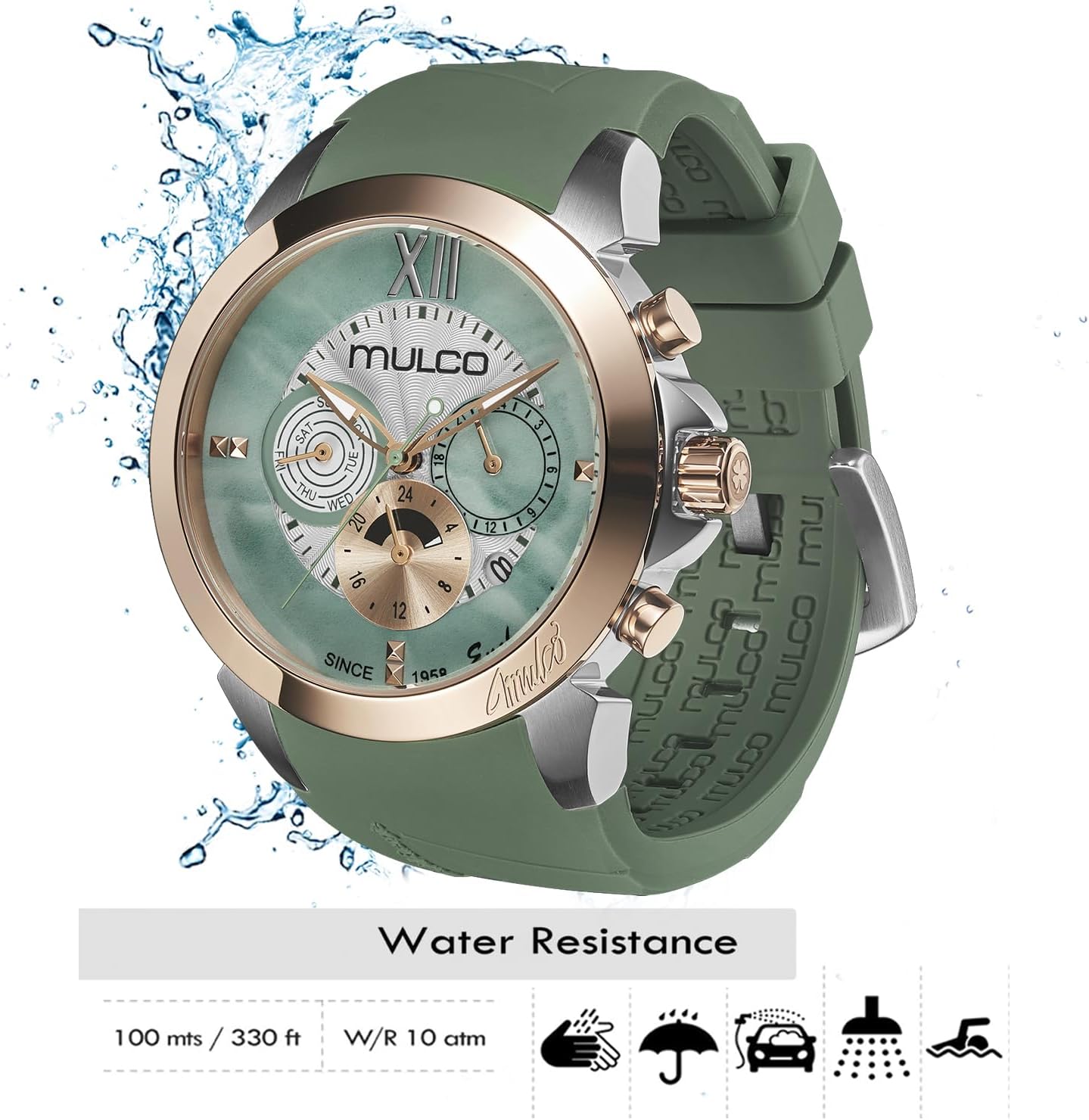 MULCO Enchanted Quartz Women's Watch – 46mm Stainless Steel Case, Quartz Analog Miyota JP25 Movement, 10 ATM Waterproof, Silicone Strap, Multifunction, Battery SR621SW, Stylish and Durable