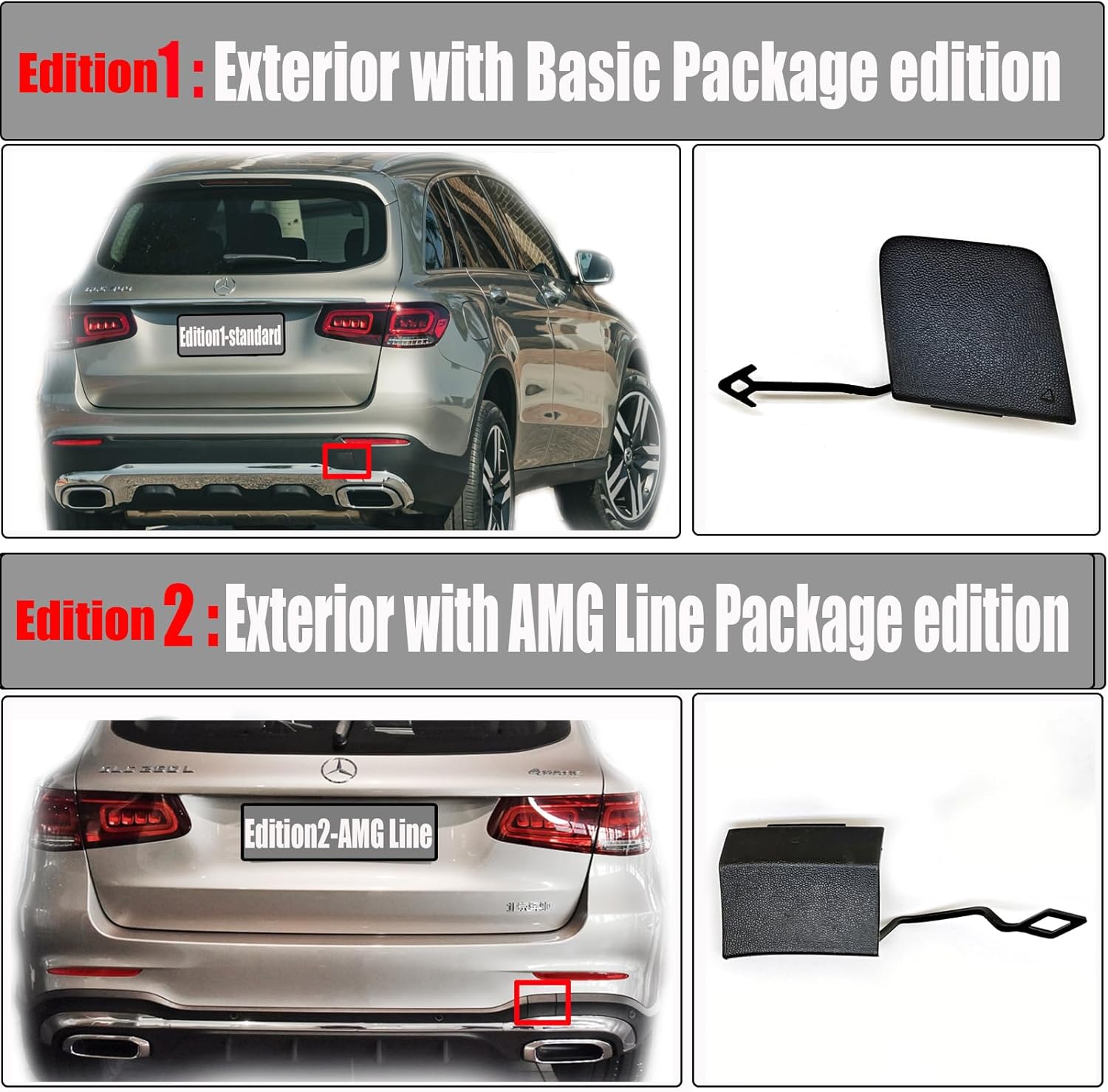 Rear Tow Cover Fit 19-22 Mercedes Benz GLC Class W253 Coupe X253 for GLC200 GLC220 GLC250 GLC300 GLC350 GLC400 GLC43 GLC63 2019 2020 2021 2022 Bumper Hook Eye Towing Cap 2538858602