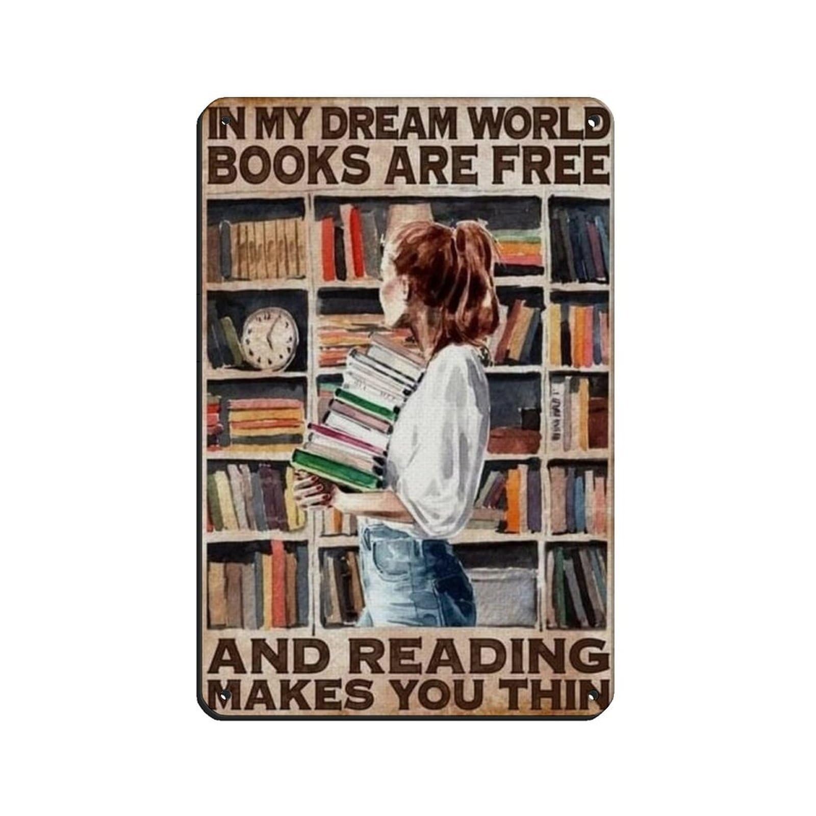 Girls Poster, Girl And Book Lover Tin Sign Vintage Metal Pub Club Cafe Bar Home Wall Art Decoration Poster Retro 8x12inch(20x30cm)