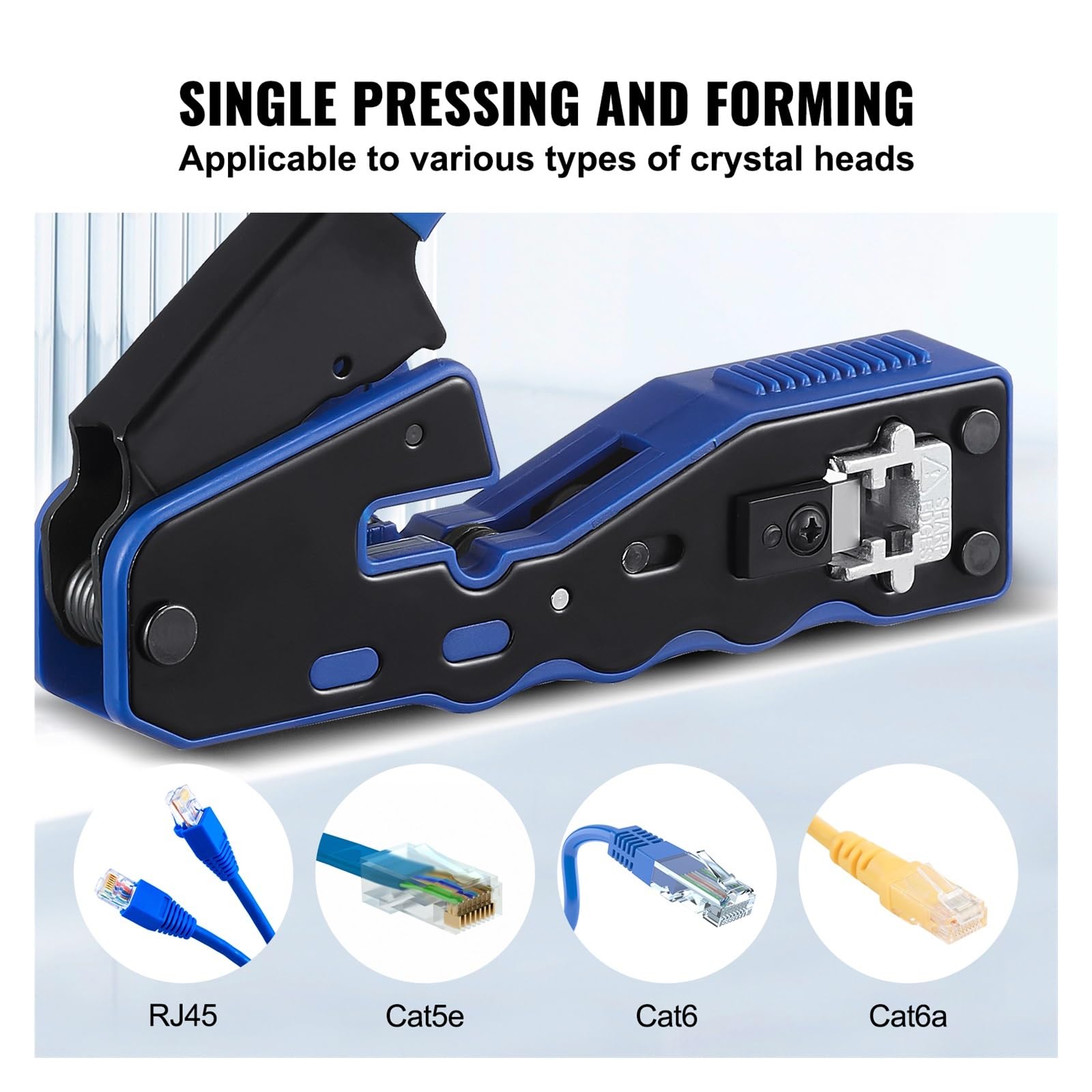 Narzędzie do zaciskania RJ45/Cat5e/Cat6/Cat6a Ethernet szczypce do zaciskania szczypce do zaciskania 8-pinowych wtyczek modułowych, z mini ściągaczem izolacji,Solidna Konstrukcja