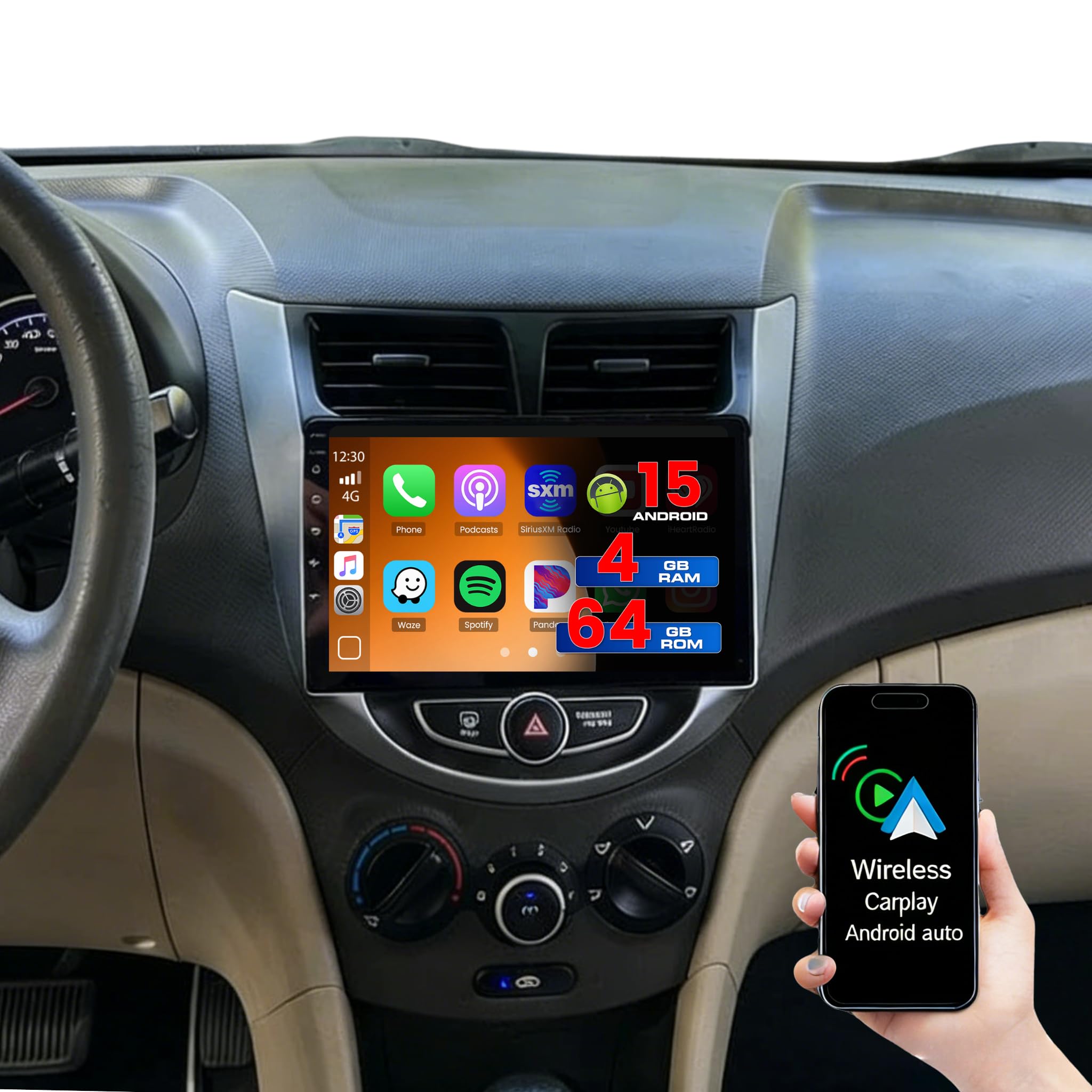 Photo 1 of [4+64G] Hikity Android 15 Car Stereo for Hyundai Accent 2012-2017, 9'' In-Cell Touchscreen Accent Radio Wireless Carplay Android Auto 5G WiFi Bluetooth 5.0 Mirror Link GPS SWC FM/RDS/EQ Backup Cam+Mic