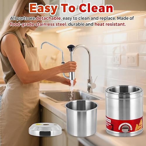 Miniatura 6 de Dispensador de queso Nacho con bomba de acero inoxidable, calentador de queso de 2.6 cuartos de galón, dispensador de bomba de queso caliente de