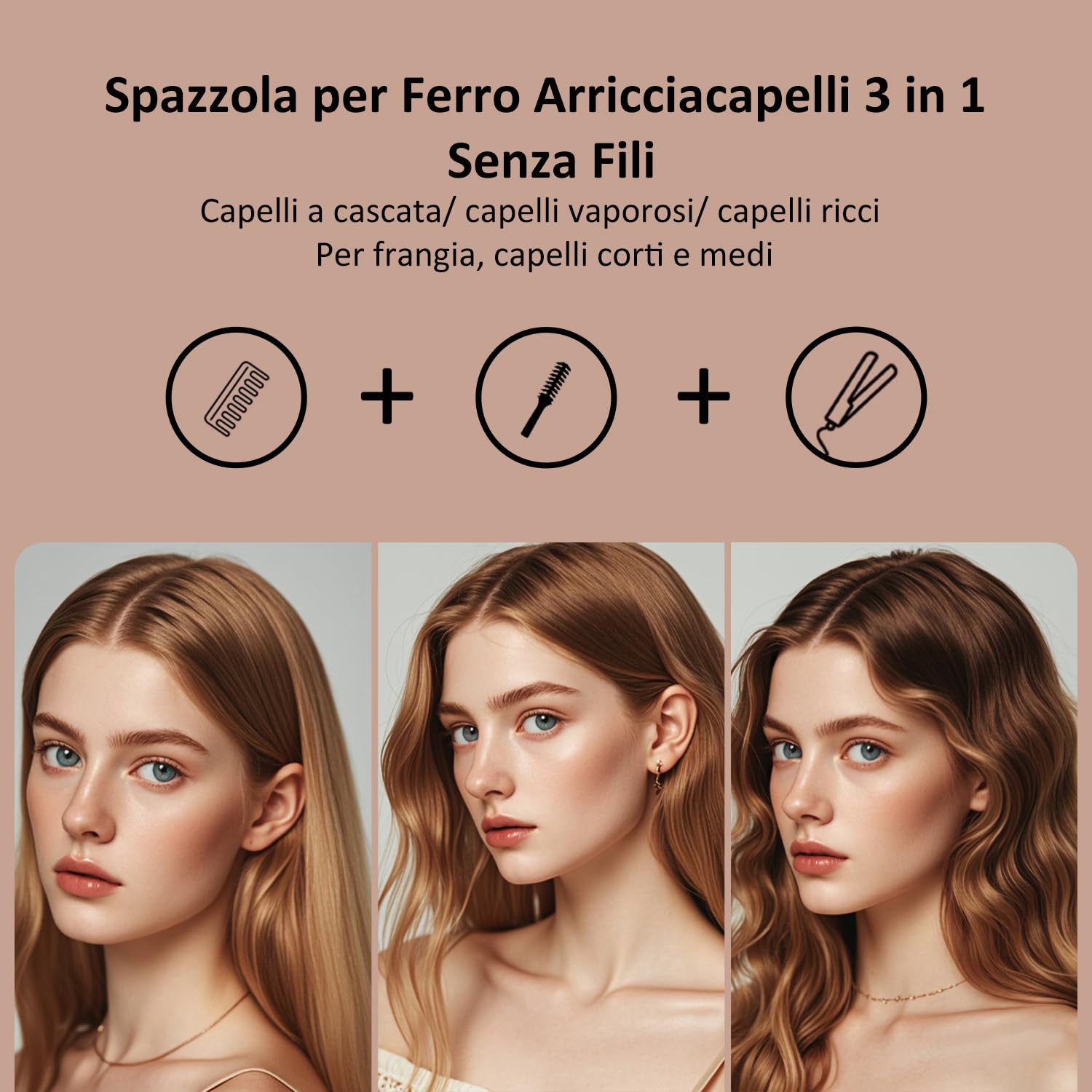 Leeko Spazzola Lisciante Senza Fili, Spazzola Arricciacapelli Senza Fili da 40mm,4 Temperature Thermal Brush, Pettine Spazzola Riscaldata per Capelli (bianco)