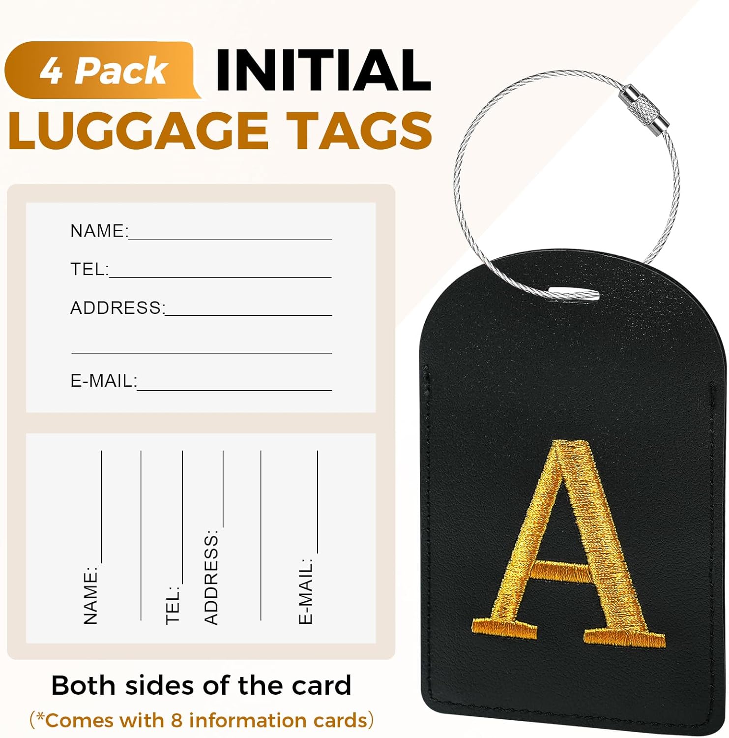 Gloppie 4 Pack Personalized Initial Luggage Tags for Suitcases,TSA Approved Letter Luggage Tag, Embroidered Monogrammed Travel Bag Tags Black L - Image 5
