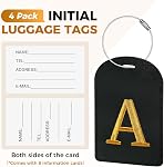 Gloppie 4 Pack Initial Luggage Tags for Suitcases, TSA Approved Letter Luggage Tag, Embroidered Monogrammed Travel Bag Tags Black Baggage Tag, Black U, Small, Aesthetic
