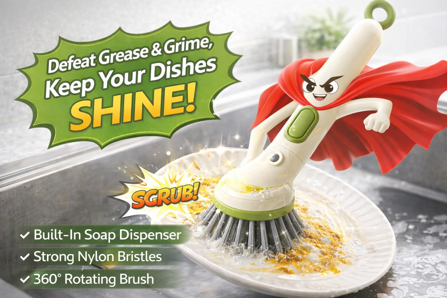 TREVIAH Dish Brush with Soap Dispenser - FREE SHIPPING -8