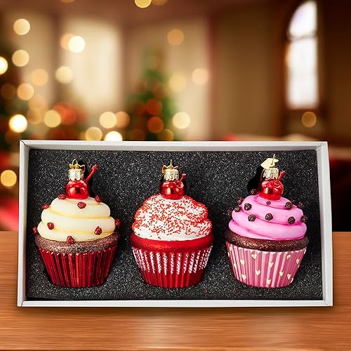 Miniatura 7 de Kurt Adler - Juego de adornos de 3.65 pulgadas para cupcakes de cristal de 3.65 pulgadas, Navidad
