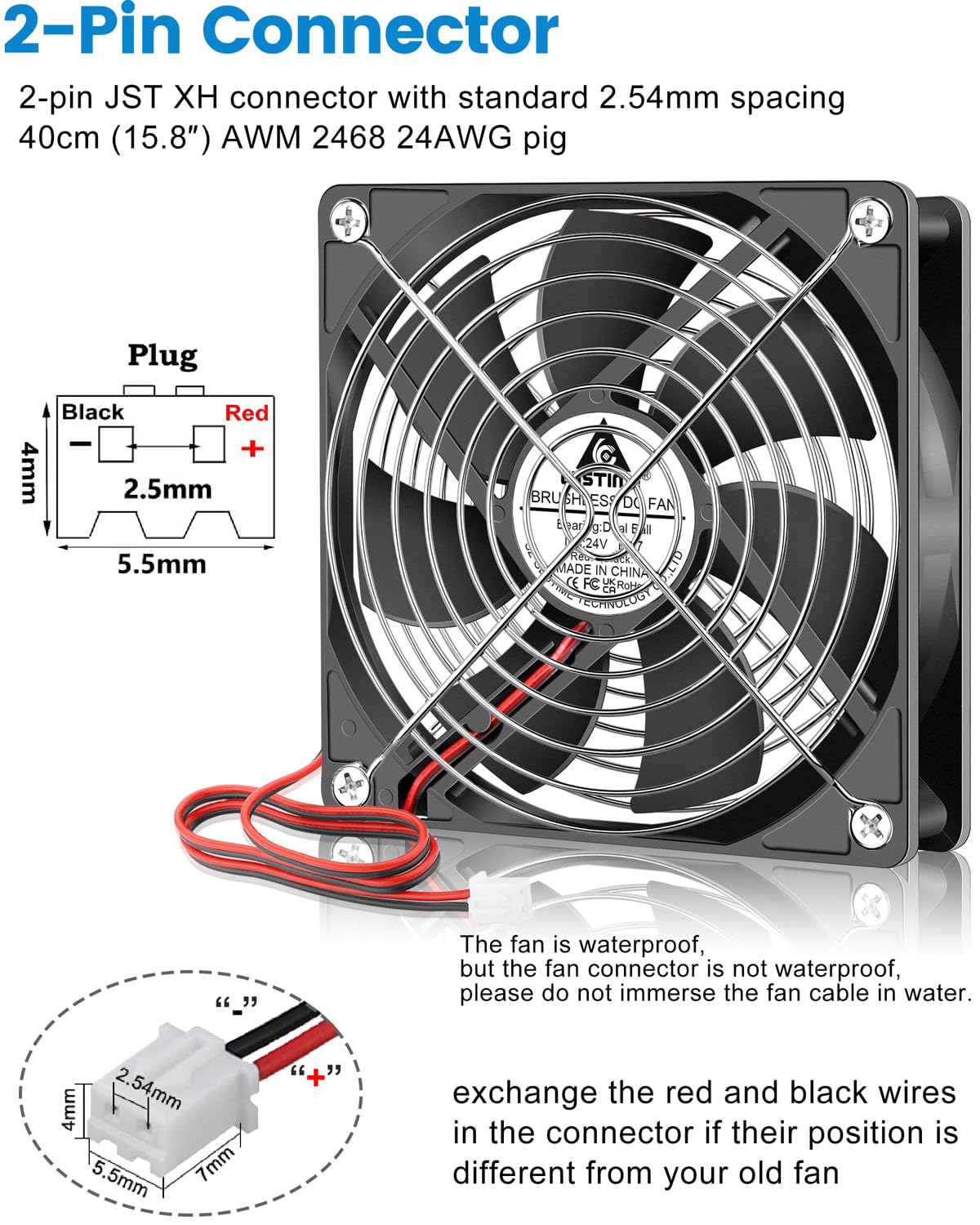 GDSTIME Ventilador impermeable IP67 de 120 mm x 25 mm, 24 V CC, paquete de 2