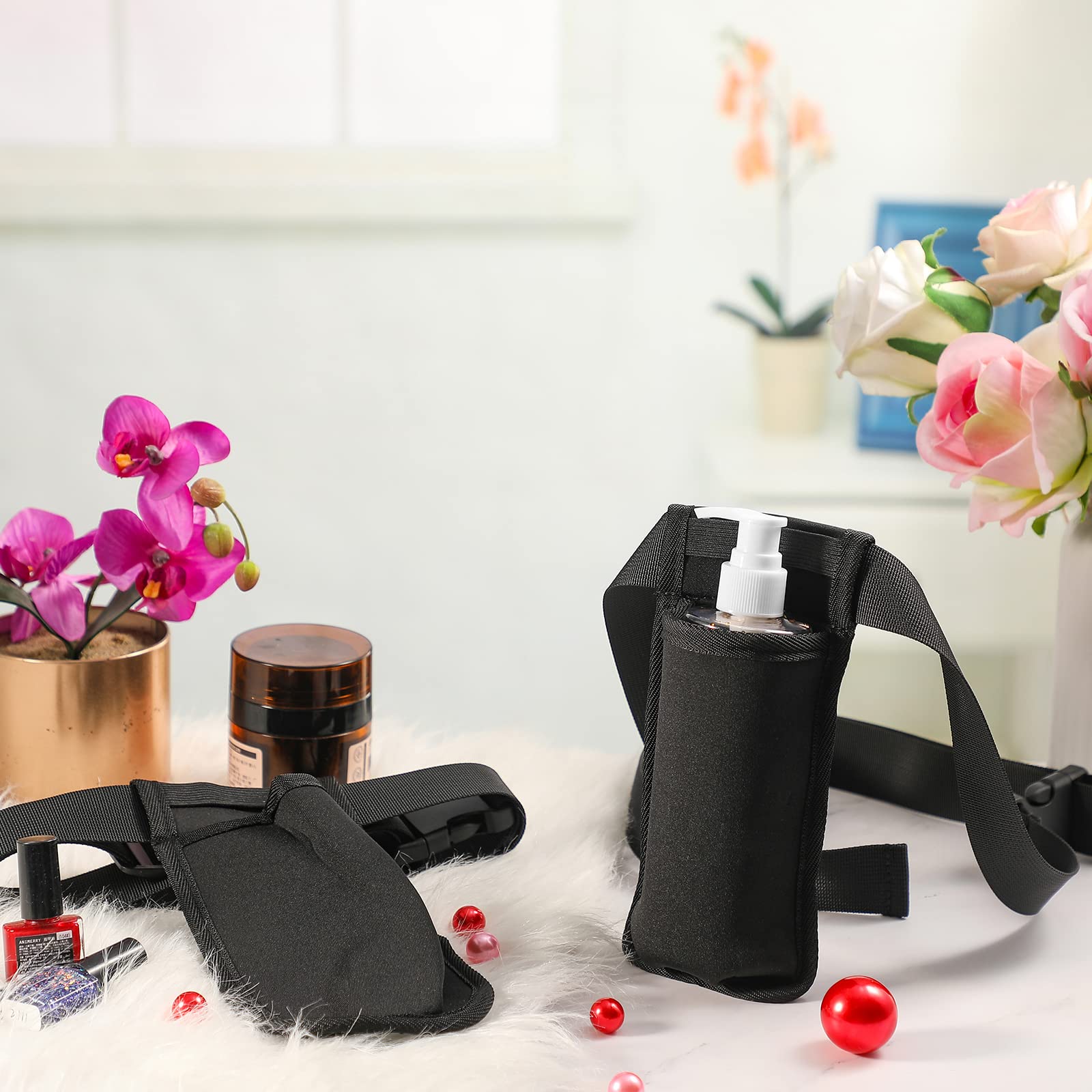 Eaasty 3 zestawy kabura do masażu regulowana pojedyncza kabura i 230 ml plastikowe butelki z dozownikiem z pompką do balsamu do masażu oleju, czarna
