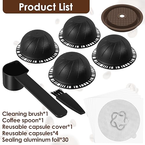 Miniatura 7 de 4 cápsulas de café reutilizables para Nespresso Vertuo con tapas de silicona, cuchara y cepillo, cápsulas de café recargables de grado alimenticio