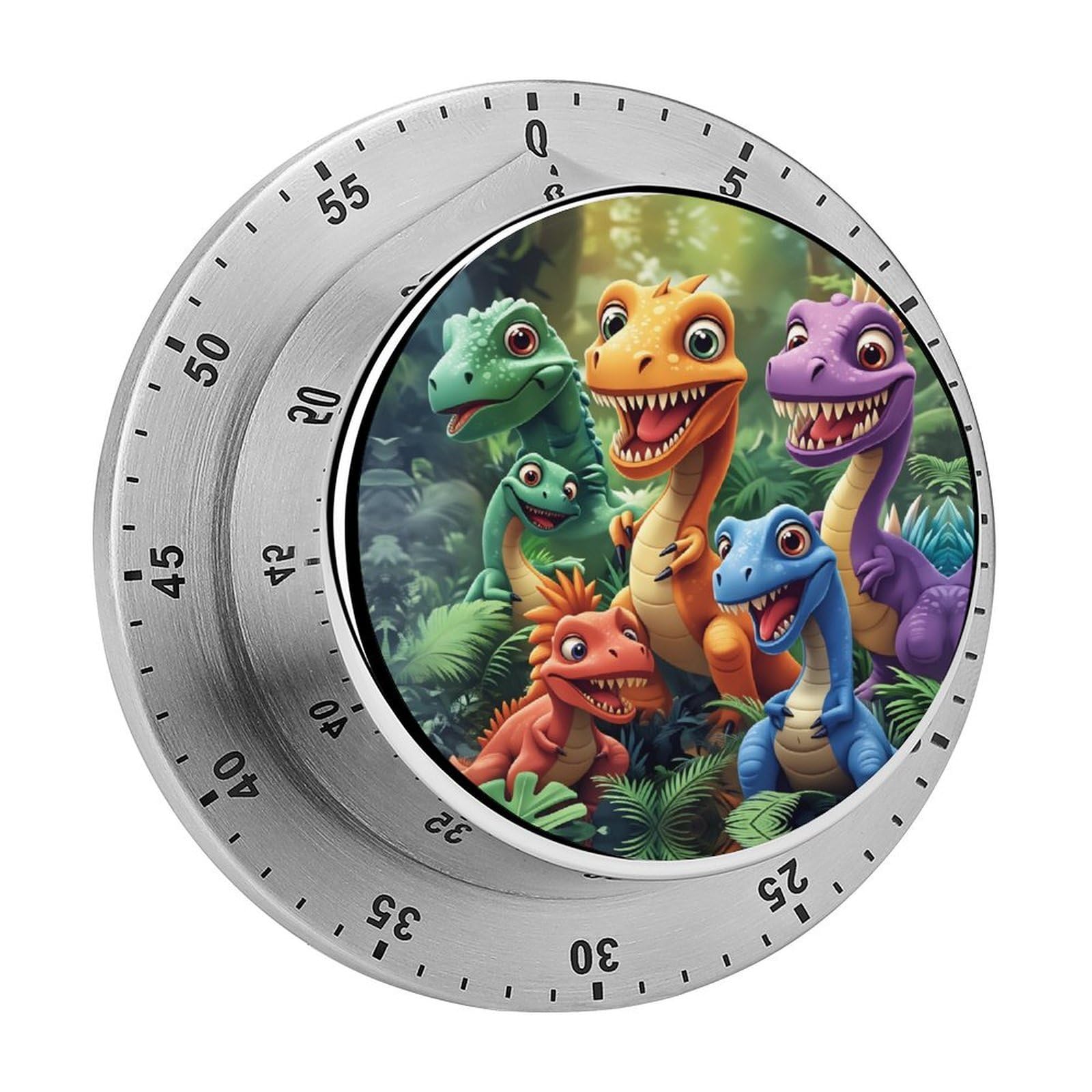 Cute Jungle Dinosaurs 60 Minute Wind Up Timer,Visual Mechanical Magnetic Timer with Loud Alarm for Kitchen