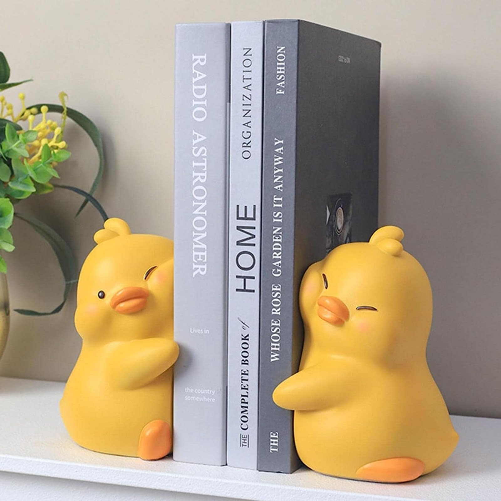Cute Bookends, Cartoon Duck Bookends, Cute Ducks Hugging Resin Bookends Bookshelf Stopper for Students Textbooks (giallo)