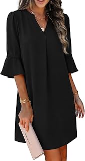 Shift Dress for Women V Neck Ruffle Sleeve Loose Summer Office Work Casual Dress