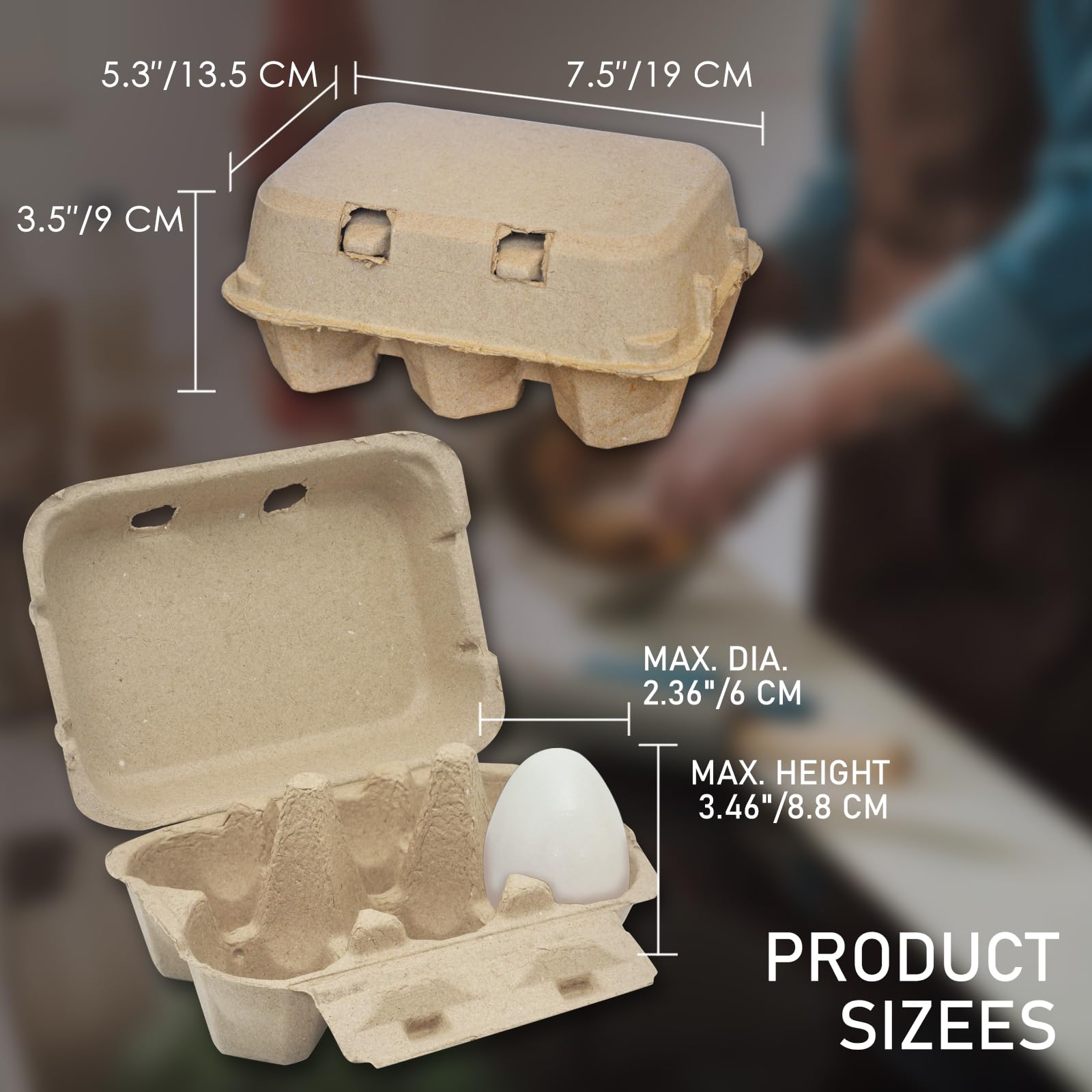 Paquete de 20 cajas de huevos de pato gigantes, con capacidad para hasta media docena de 6 huevos a granel, contenedores vacíos de cartón de grosor natural, cajas de huevos de pulpa natural,