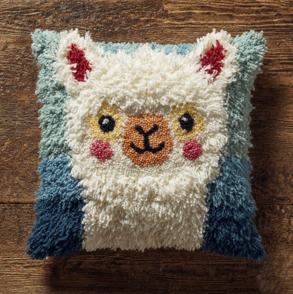 AxiangziK Pre-Printed Latch Hook Pillow Kit for Adults,Animal Alpaca Beginners DIY Crochet Pillow Kit 17X17Inch Needlework Cushion Cover for Home Sofa Decoration