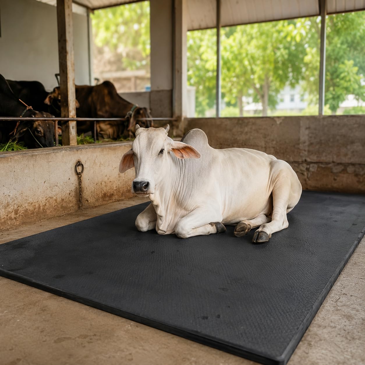DIVAYANSHI Animal Feeding Waterproof mat 92×56 INCH and 15 mm Thickness, Wt. 5 KGS BPA Free for Horse, Cow, Buffalo and Bull Easy to Clean, (Black)