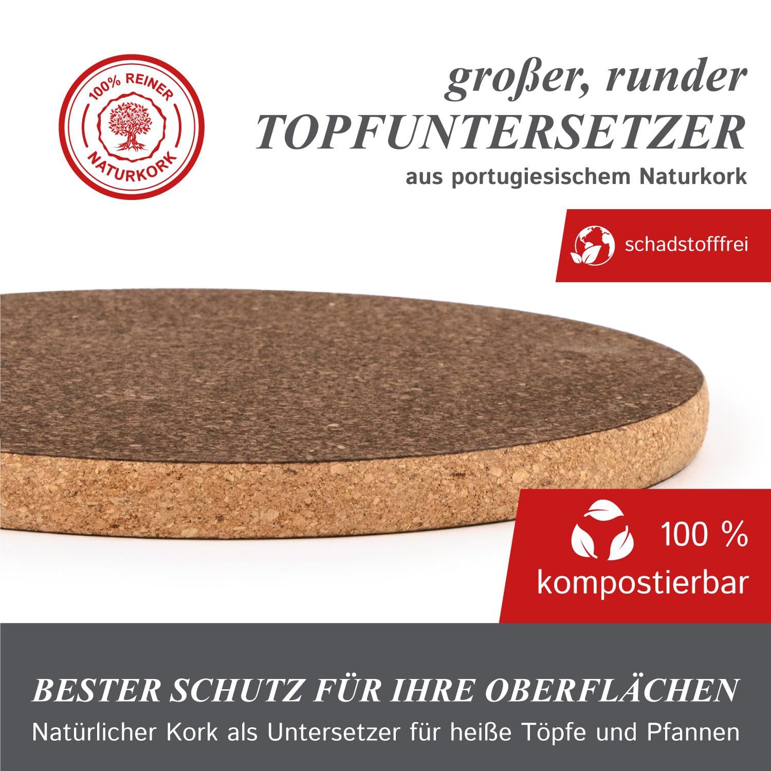 Cleverbrand Sottopentola in Sughero Naturale, Isolante Termico, 20 cm, Spessore 10 mm, Rotondo, Ecologico - Made in Portugal