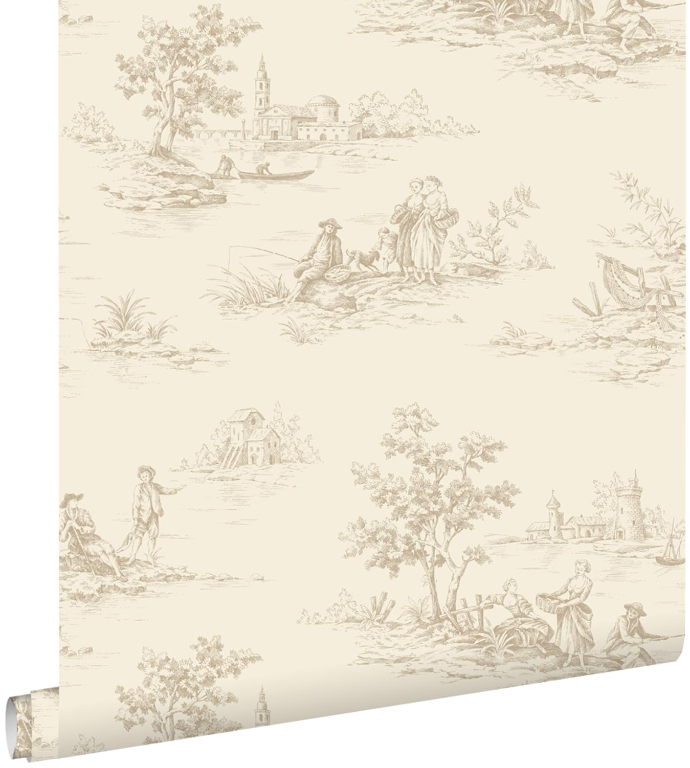 papier peint toile de jouy beige clair 53 cm x 10.05 m - ESTAhome