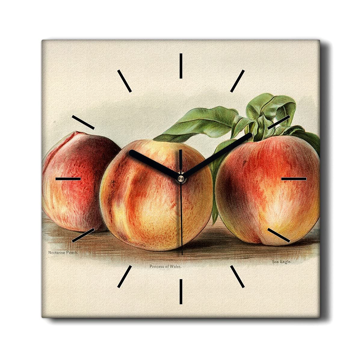 Horloge sur Toile 30x30cm Coloray Fruits et Feuilles de Pêche pour Salon