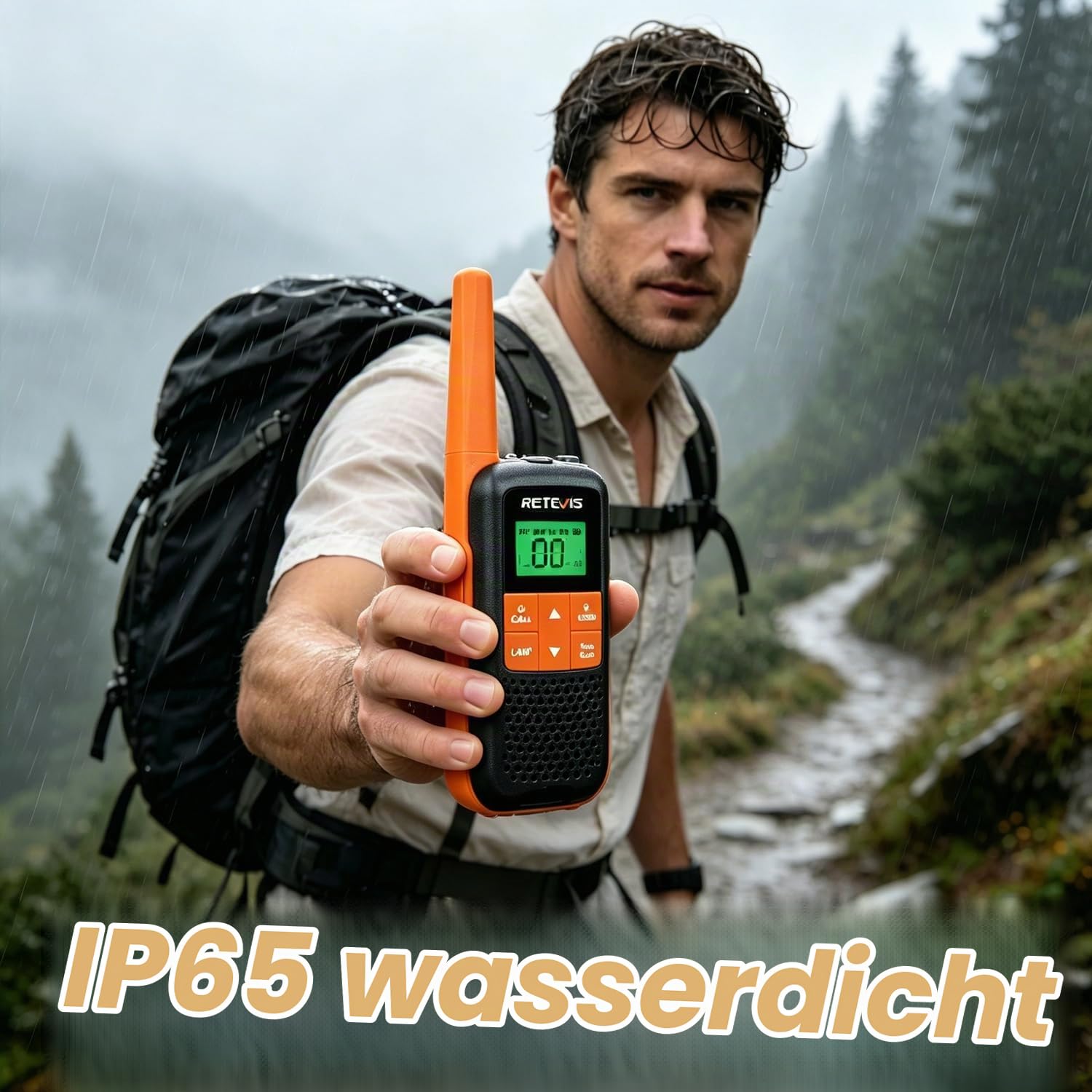Retevis RT649 Walkie Talkie 4er Set, Aufladbar Funkgeräte IP65 Wasserdicht | PMR446 Lizenzfrei, USB 1200mAh Akku, 16 Kanäle VOX, LED Taschenlampe, Scan, Lange Reichweite Tragbares Funkgerät Set