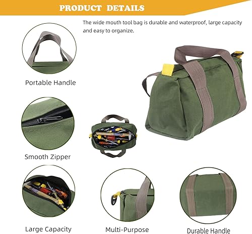 Miniatura 4 de Bolsa de herramientas de boca ancha, bolsa de herramientas de lona, bolsa de almacenamiento de herramientas de gran capacidad, bolsa de