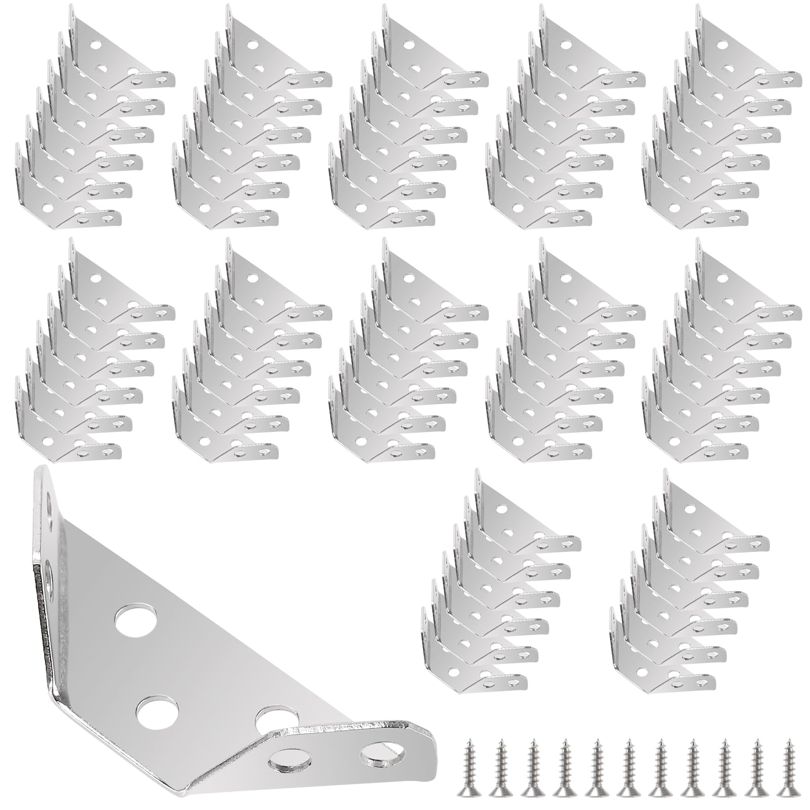 NGOSUET 100 Stück Edelstahl Dreiecksstütze, Möbel Eckverbinder Metall Winkelverbinder Dreiecksstütze Dreieckshalterung mit Schrauben zur Verstärkung und Reparatur von Holz Möbel