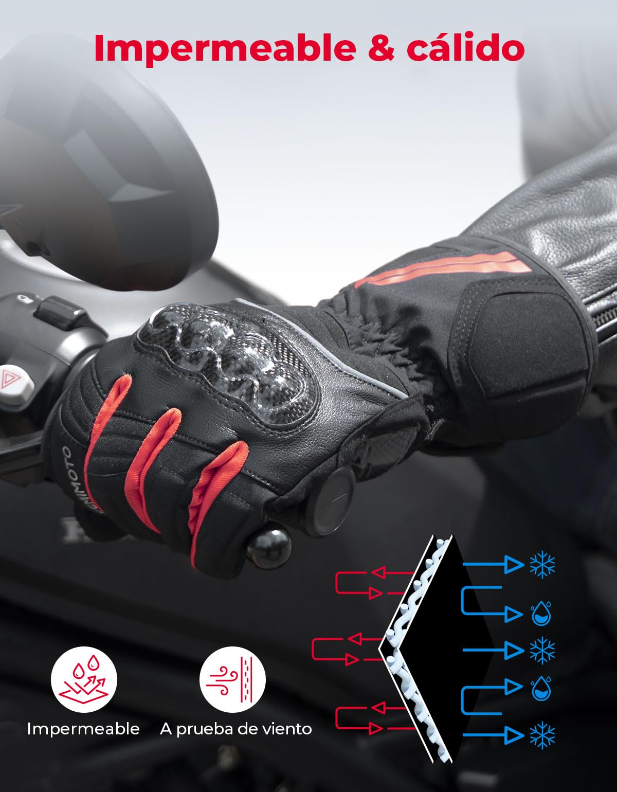 KEMIMOTO Guantes Moto Invierno Impermeables, Guantes Moto Hombres Mujeres con Pantalla Táctil para Motociclismo, Esquí