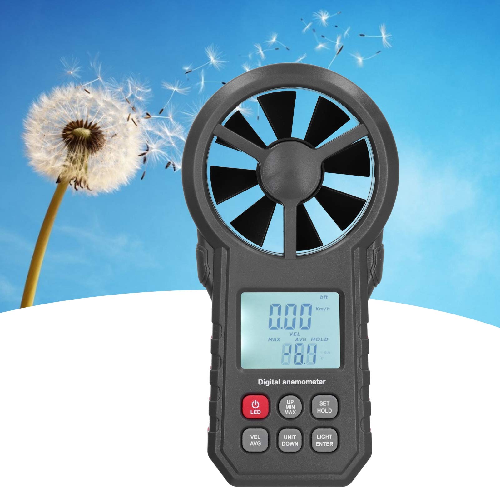 FLEXMAN WT87B Bluetooth cyfrowy anemometr, 0~9999900 stóp Min Min Handheld Tester prędkości wiatru z wyświetlaczem podświetlenia LCD, miernik przepływu powietrza CFM CMM