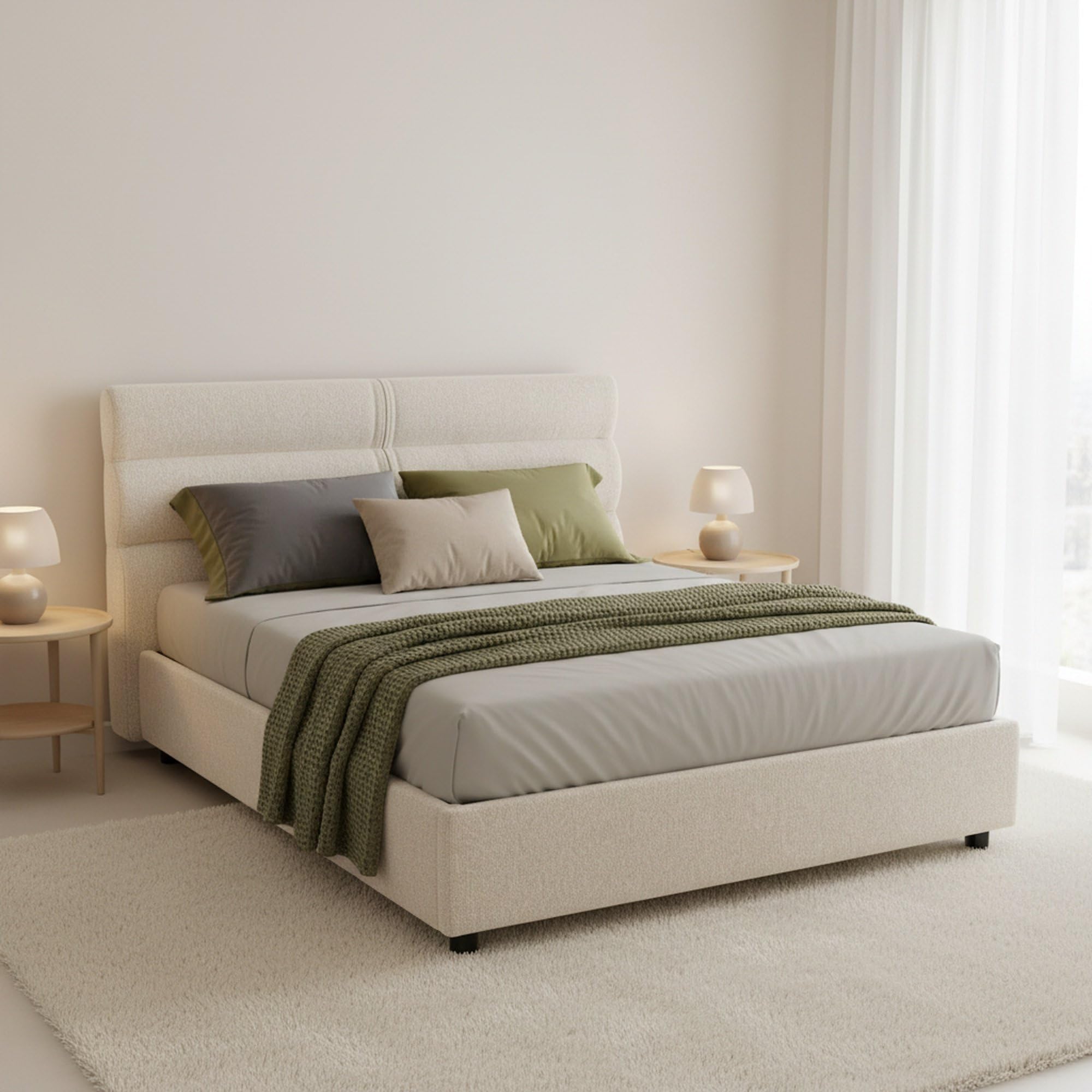 Dmora Cama de Plaza y Media Taddea Beige desenfundable contenedor, tamaño colchón 120 x 200 cm, Fabricado en Italia